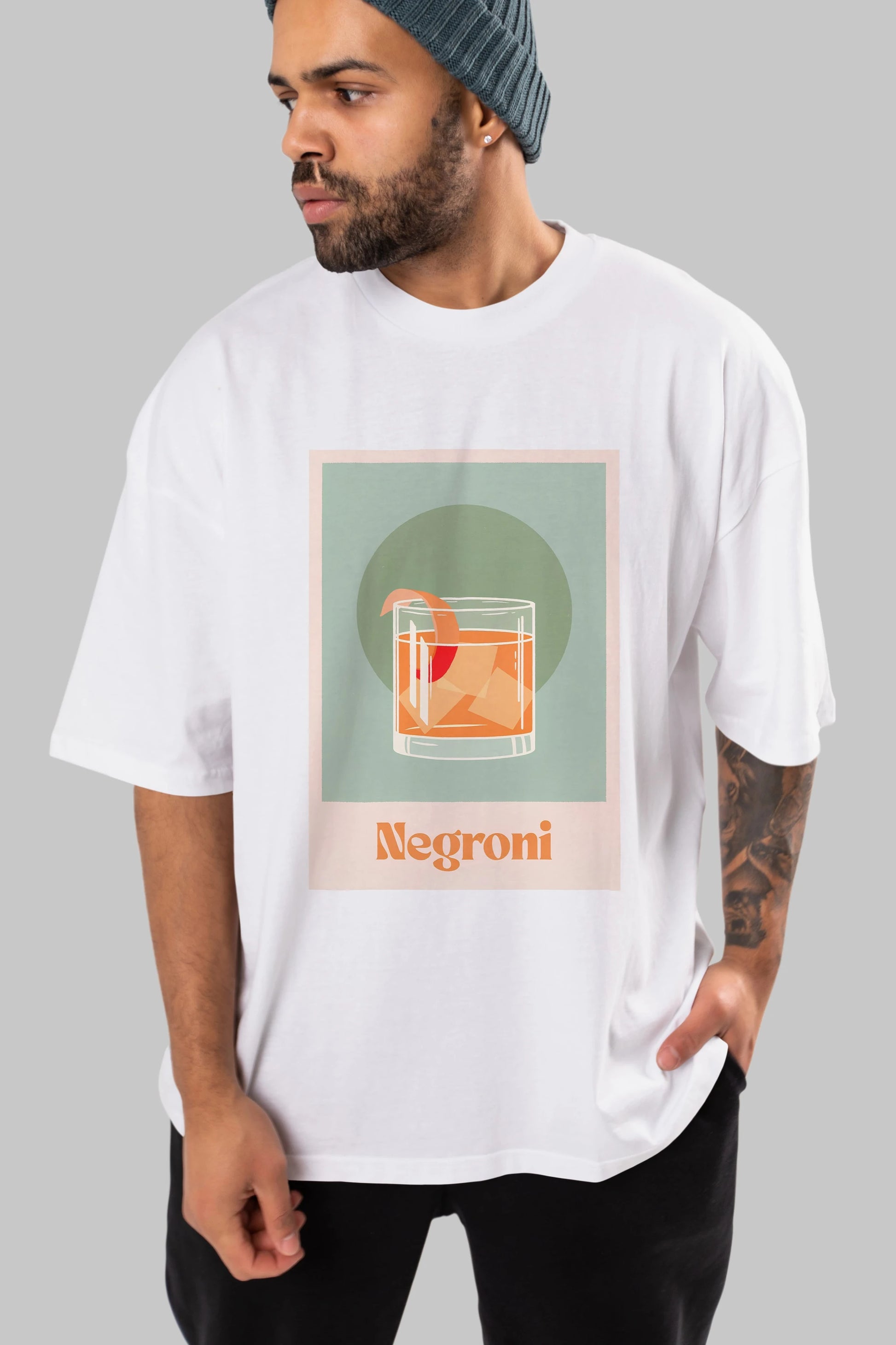 Negroni 5 Ön Baskılı Oversize t-shirt Erkek Kadın Unisex %100 Pamuk Bisiklet Yaka tişort