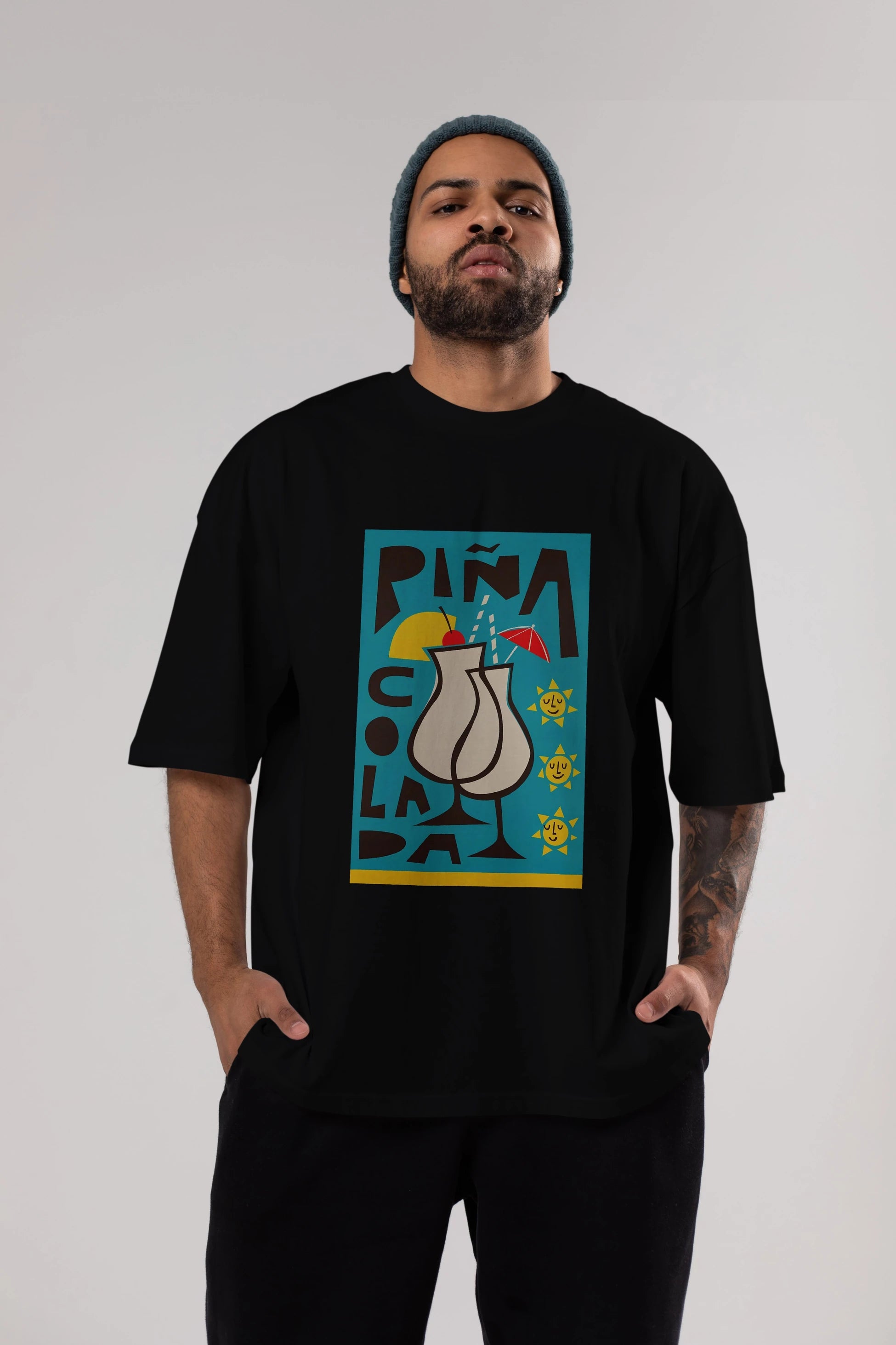 Pina Colada 4 Ön Baskılı Oversize t-shirt Erkek Kadın Unisex %100 Pamuk Bisiklet Yaka tişort