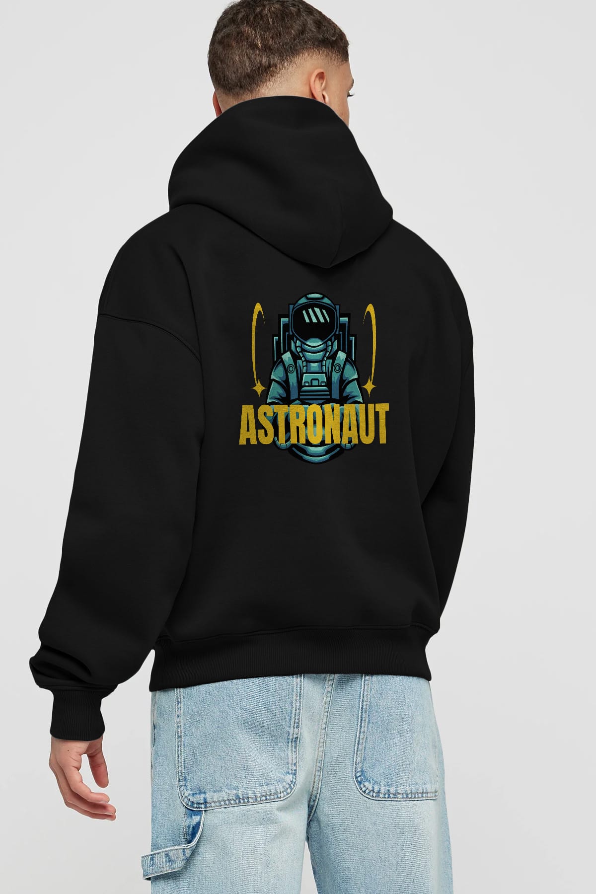 Astronaut Arka Baskılı Oversize Hoodie Kapüşonlu Sweatshirt Erkek Kadın Unisex