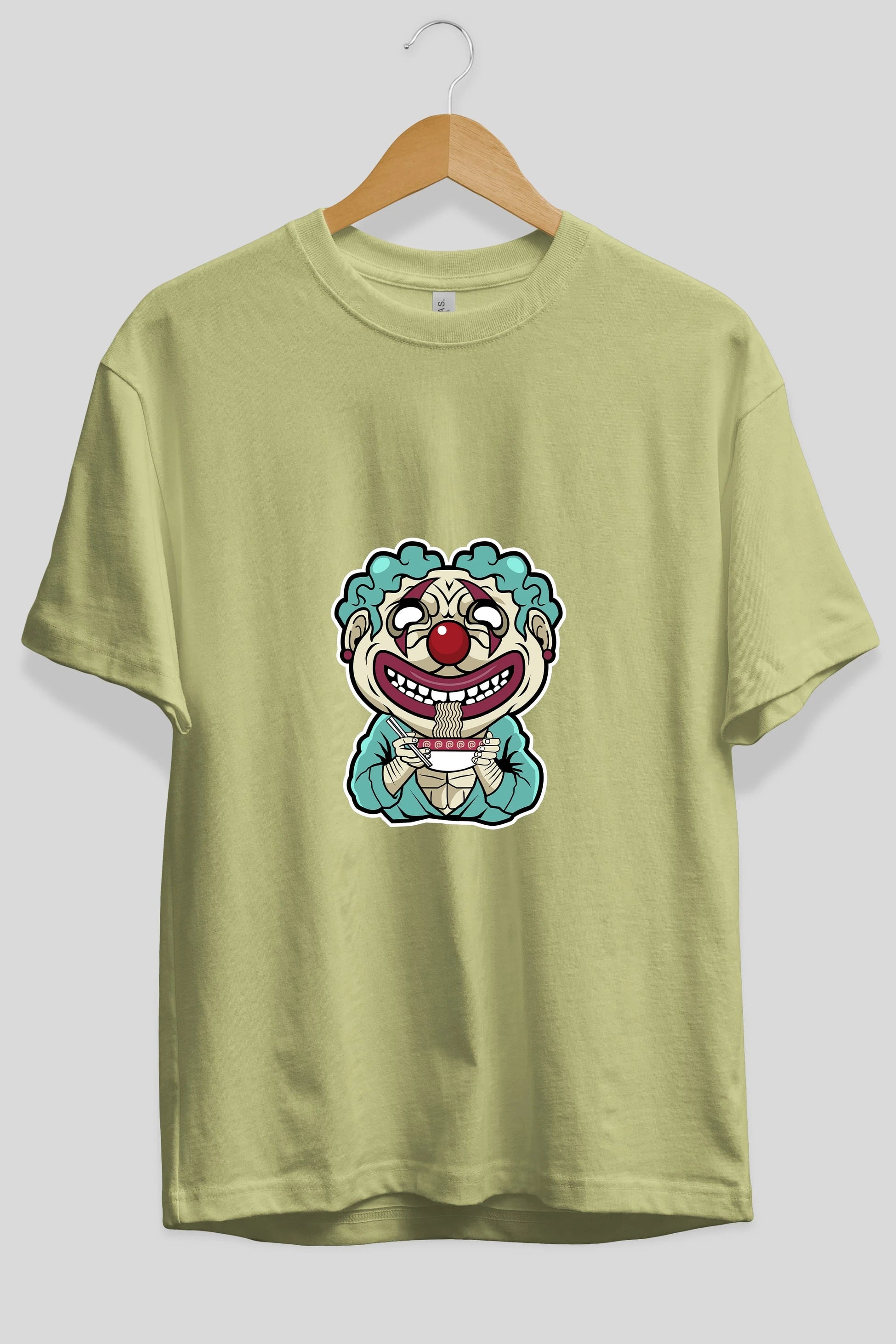 Clown Ramen Ön Baskılı Oversize t-shirt Erkek Kadın Unisex %100 Pamuk tişort