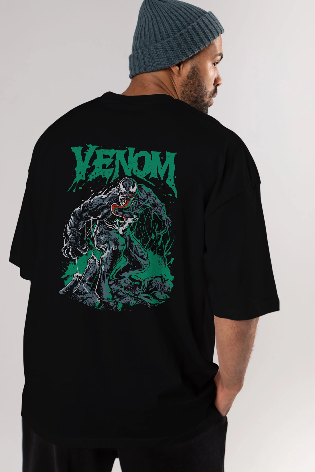 Venom (3) Arka Baskılı Oversize t-shirt Erkek Kadın Unisex %100 Pamuk Bisiklet Yaka tişort
