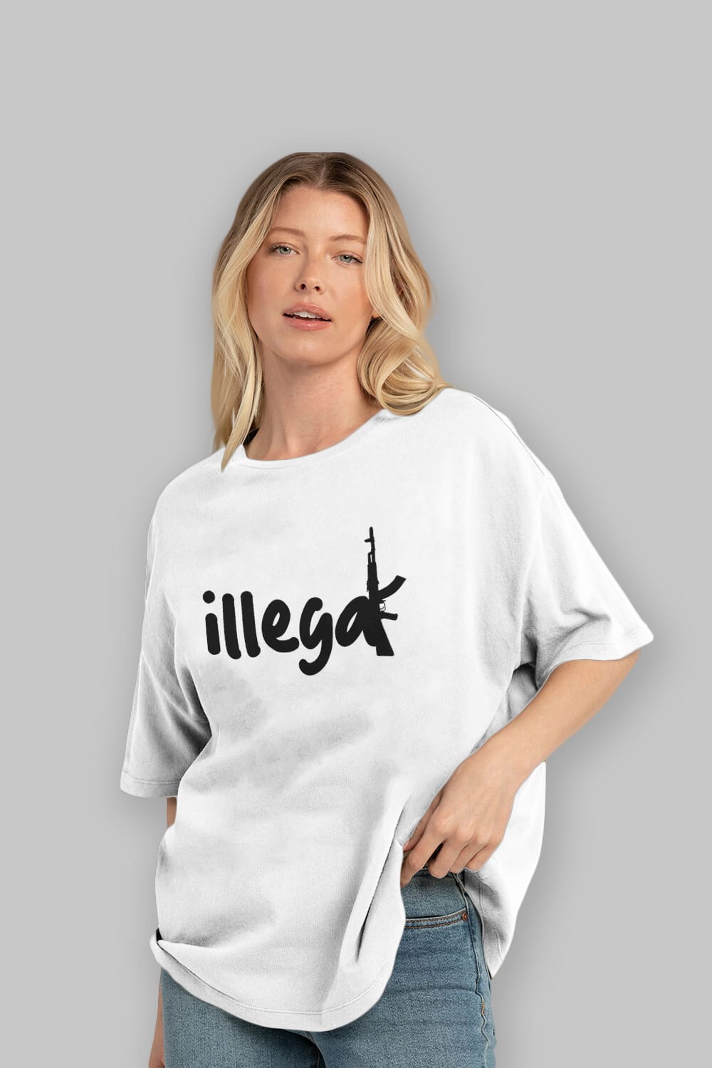 illegal Ön Baskılı Oversize t-shirt %100 pamuk Erkek Kadın Unisex
