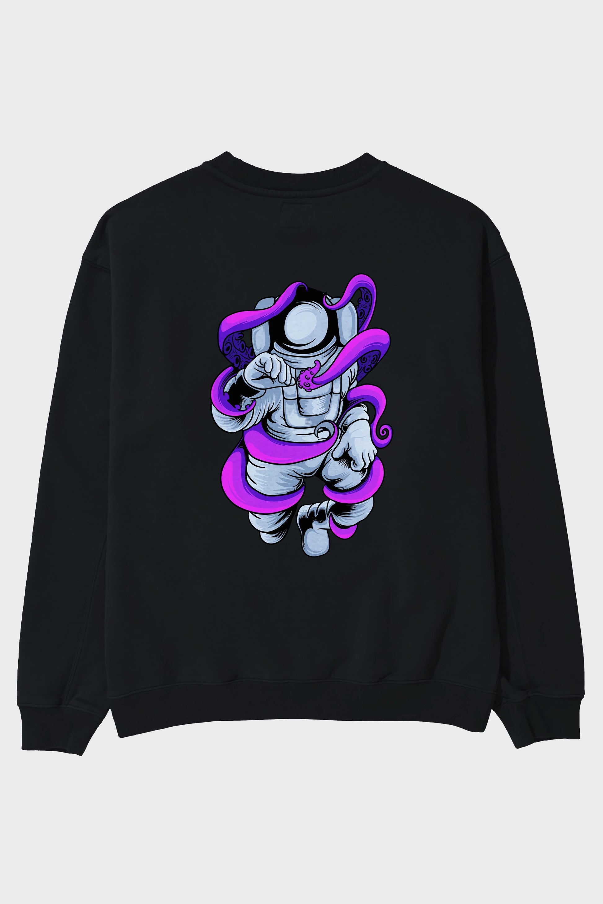 Astronaut fighting octopus Arka Baskılı Oversize Sweatshirt Erkek Kadın Unisex
