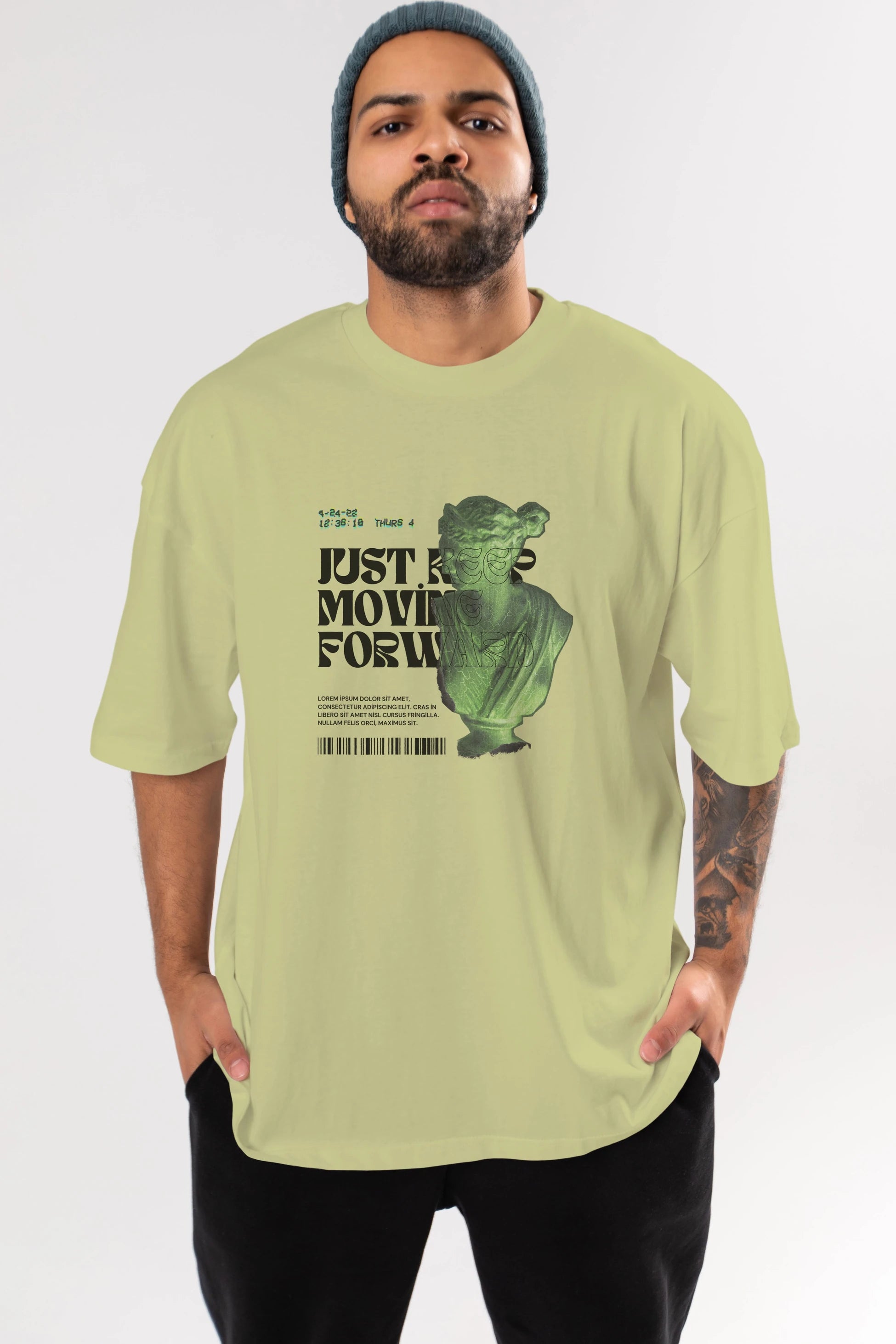 Just Keep Moving Forward Yazılı Ön Baskılı Oversize t-shirt Erkek Kadın Unisex
