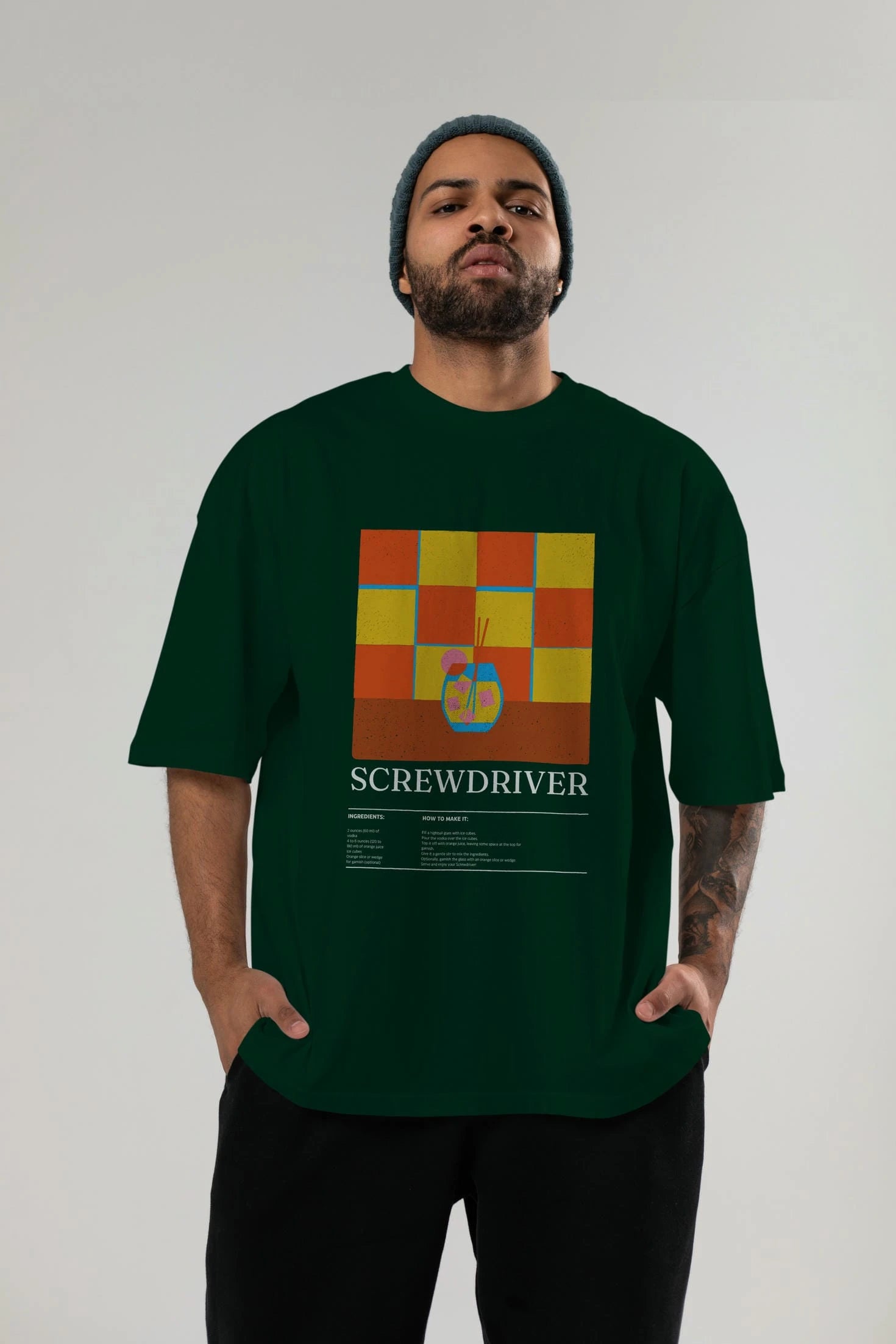 Screwdriver Kokteyl Ön Baskılı Oversize t-shirt Erkek Kadın %100 Pamuk Bisiklet Yaka tişort