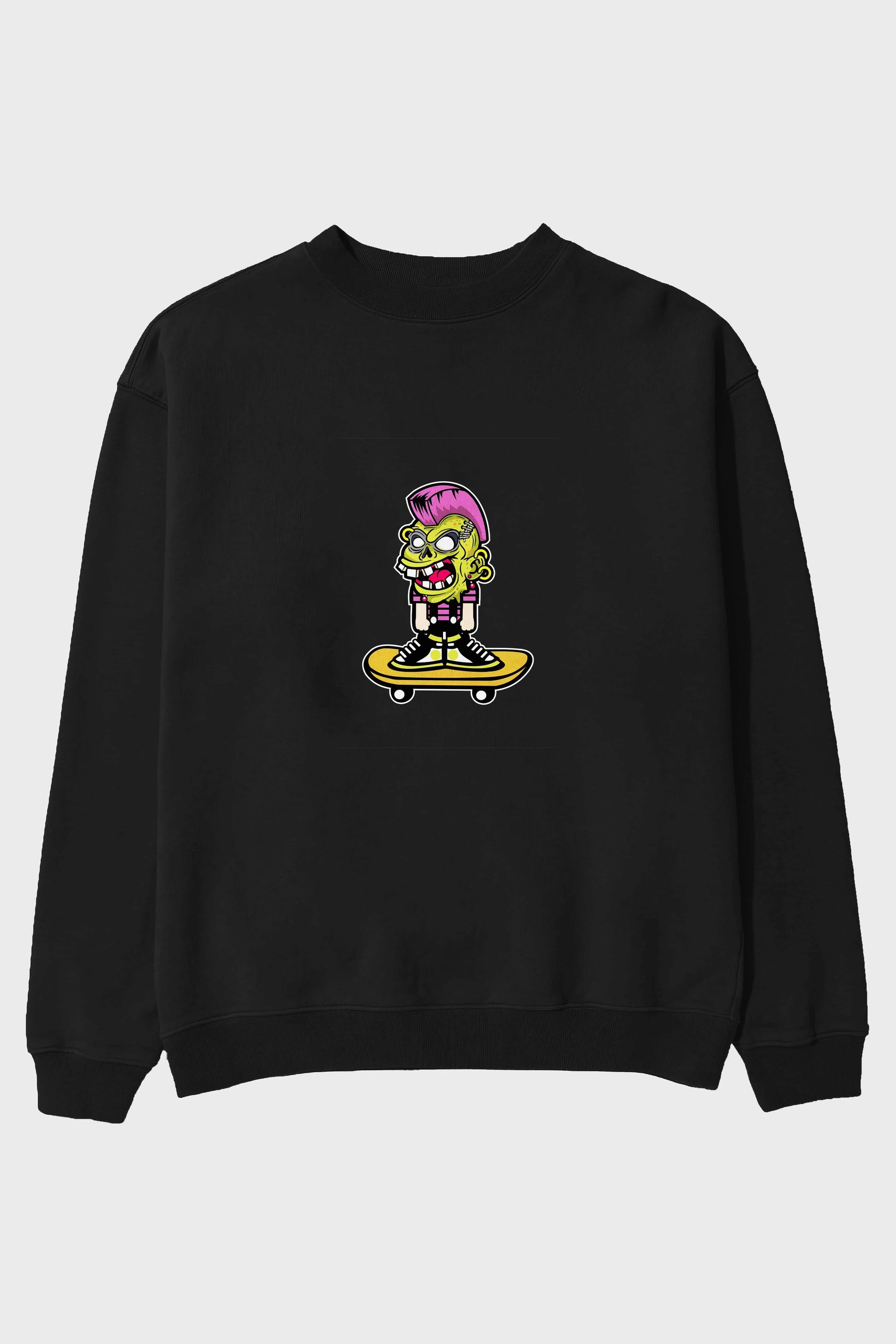 Zombie Punk Skater Ön Baskılı Oversize Sweatshirt Erkek Kadın Unisex