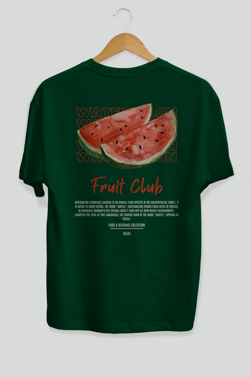 Watermelon Arka Baskılı Oversize t-shirt Erkek Kadın Pamuk Bisiklet Yaka tişort