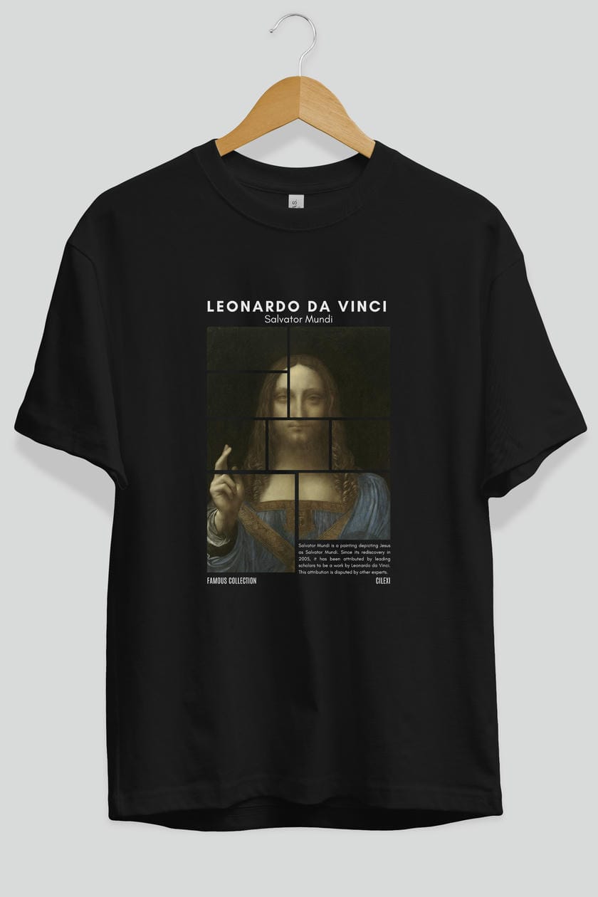Salvador Mundi ön Baskılı Oversize t-shirt Erkek Kadın Bisiklet Yaka Pamuk tişort
