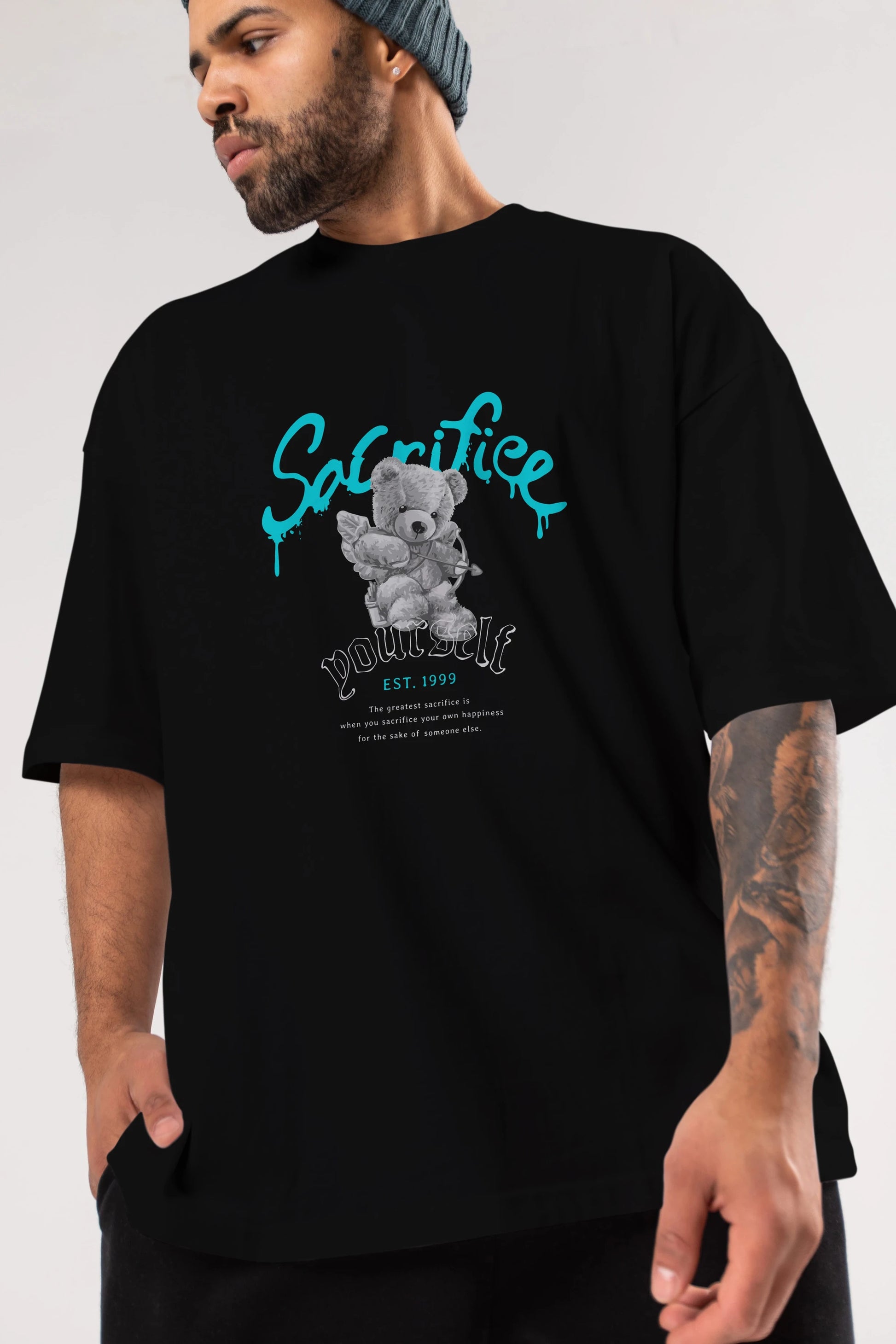 Sacrifice Yourself Bear Ön Baskılı Oversize t-shirt Erkek Kadın Unisex