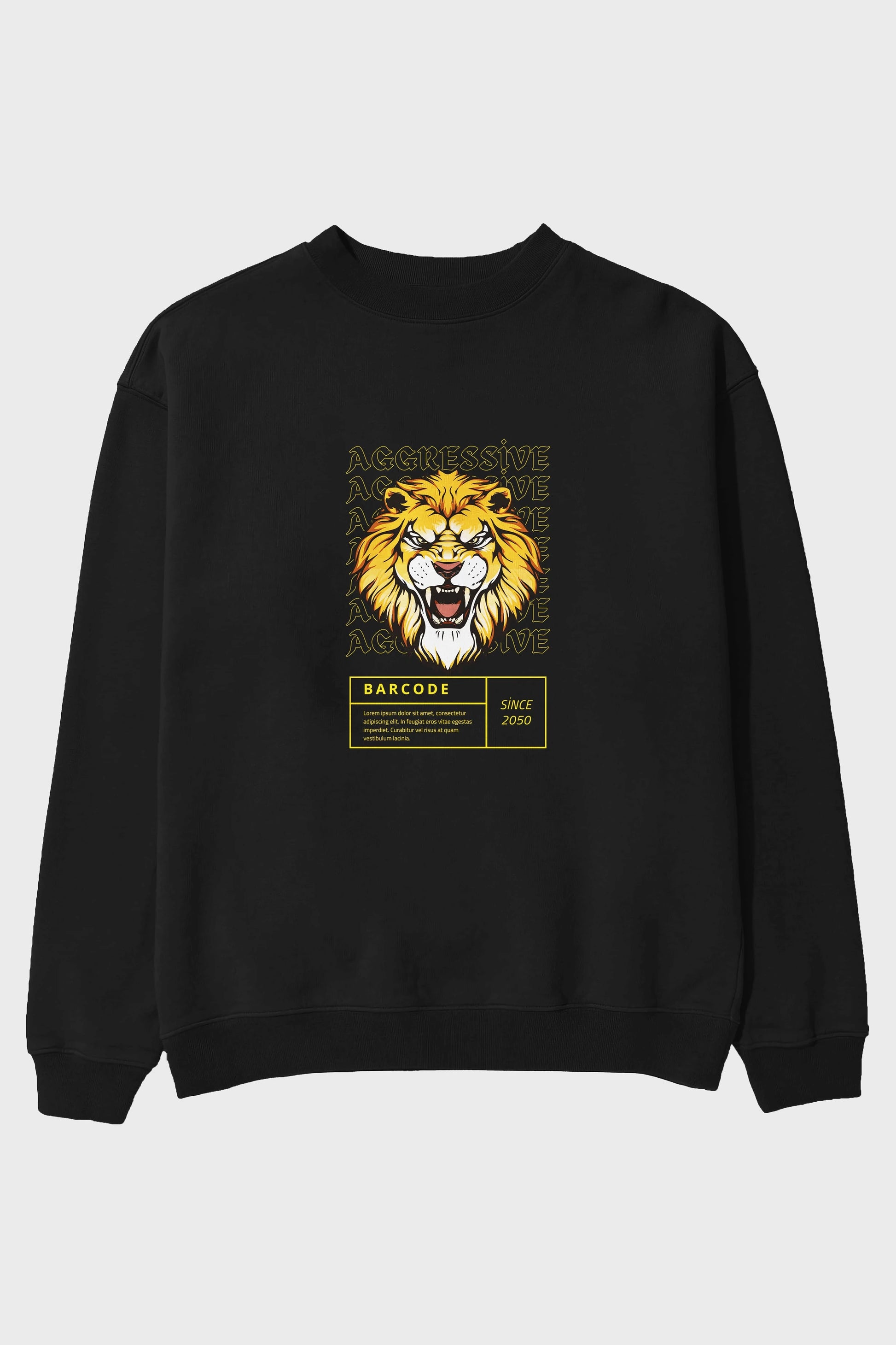 Aggressive Lion Ön Baskılı Oversize Sweatshirt Erkek Kadın Unisex