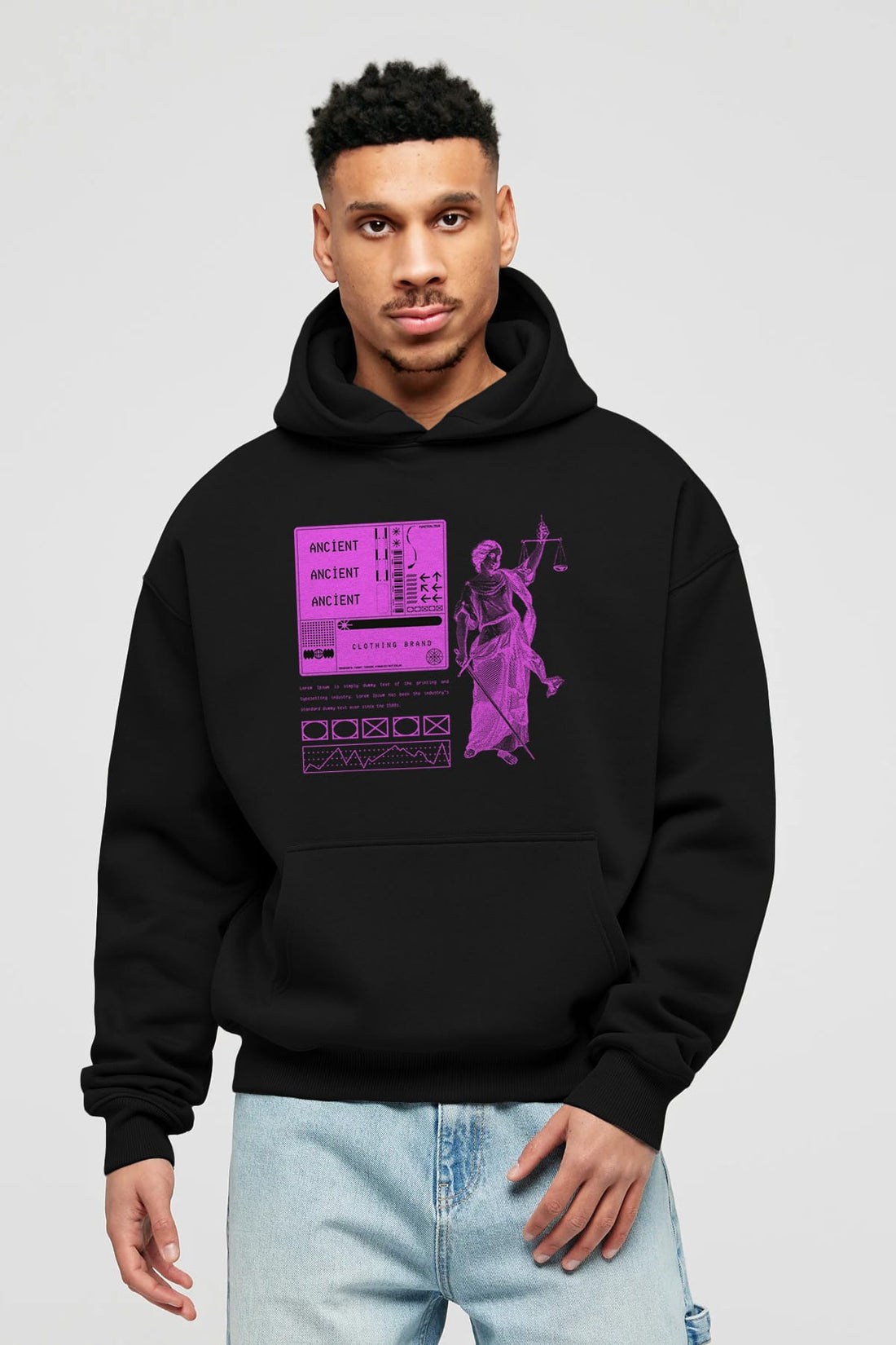 Ancient Streetwear Ön Baskılı Oversize Hoodie Kapüşonlu Sweatshirt Erkek Kadın Unisex