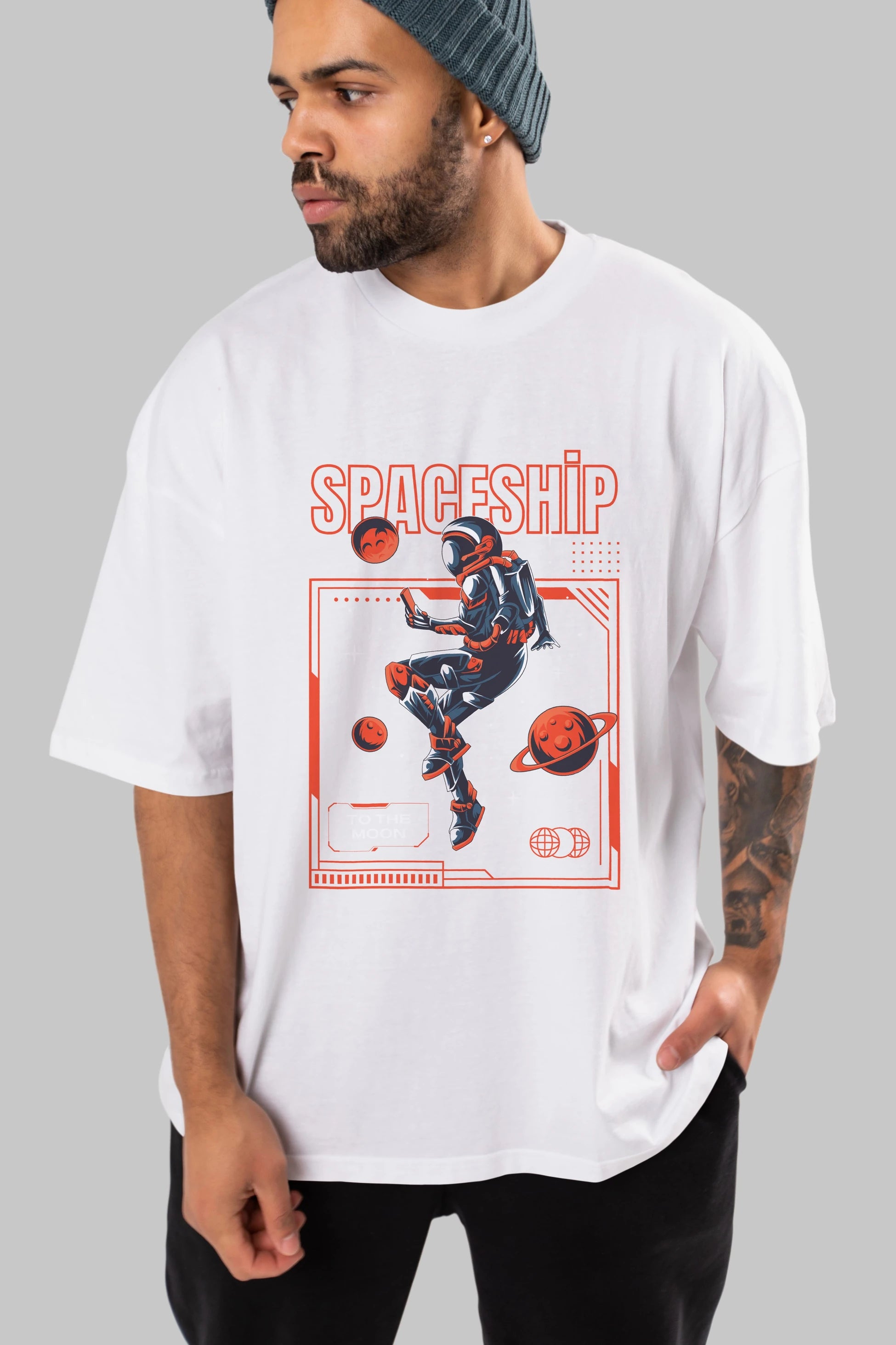 Spaceship Ön Baskılı Oversize t-shirt Erkek Kadın Unisex