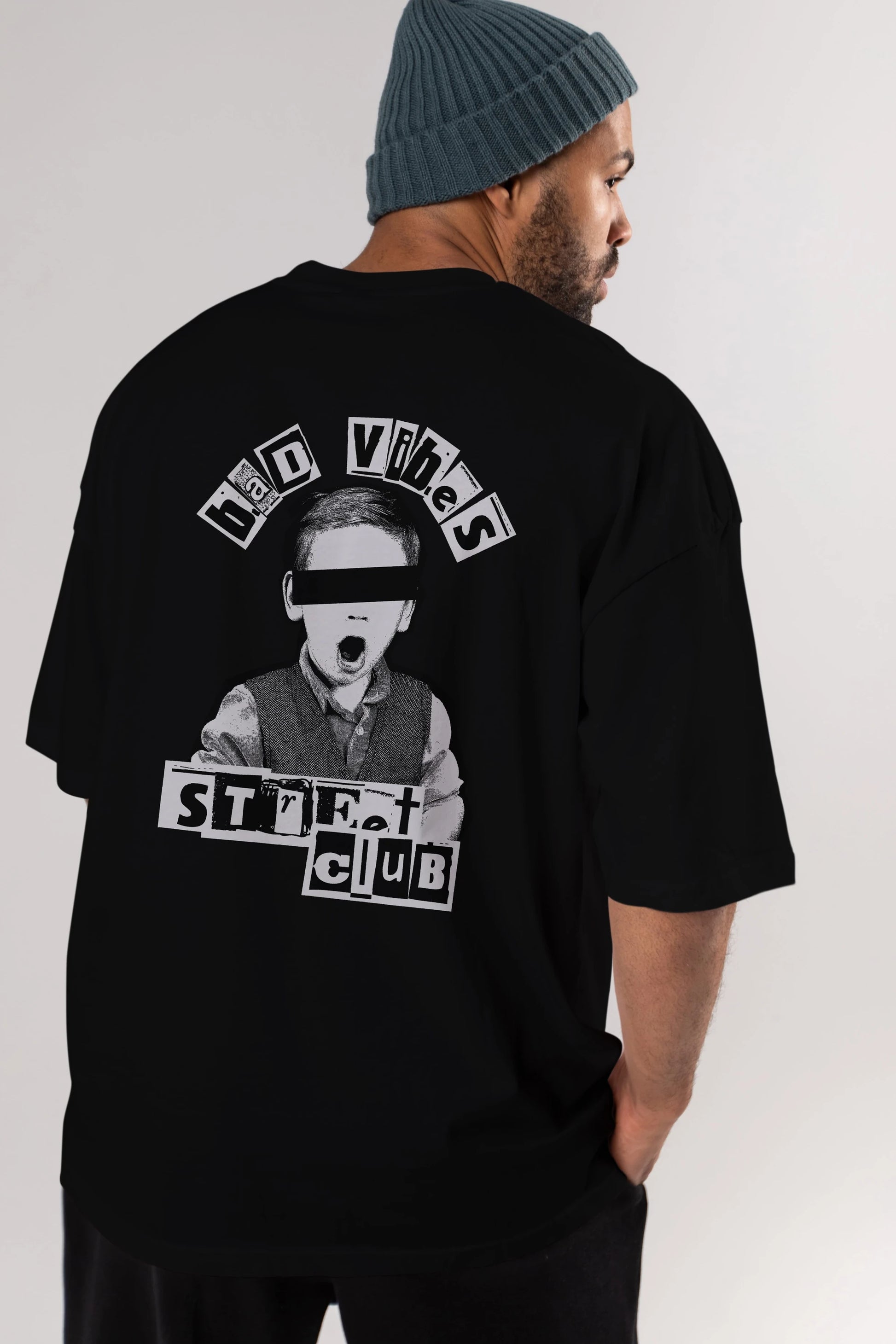 Bad Vibes Street Club Arka Baskılı Oversize t-shirt Erkek Kadın Unisex