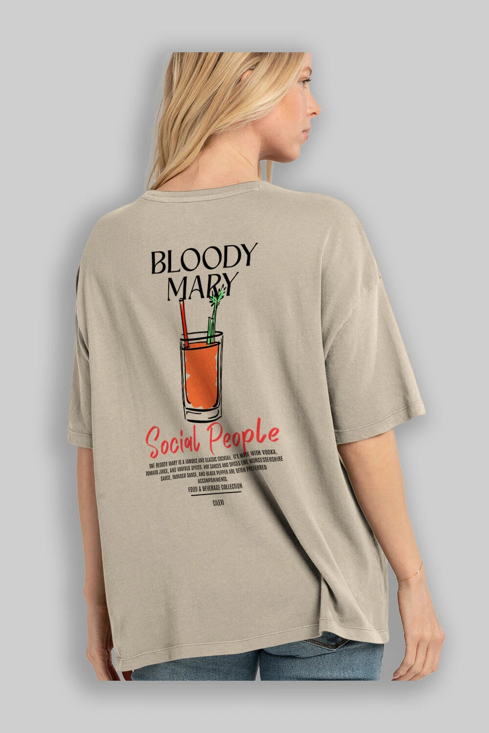 Bloody Mary Kokteyl Serisi Baskılı Oversize t-shirt Erkek Kadın Unisex %100 Pamuk Bisiklet Yaka tişort