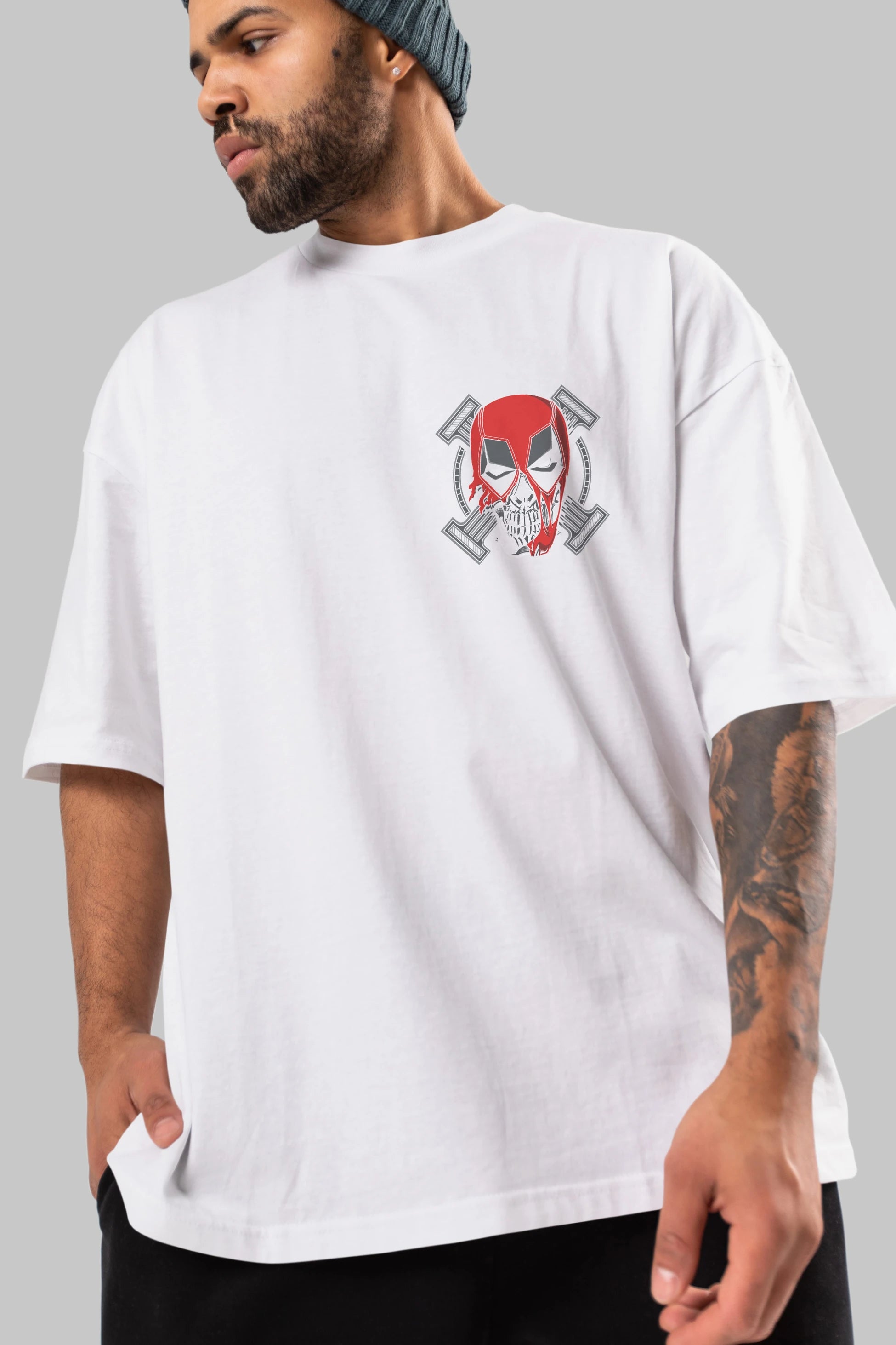 Deadpool (7) Ön Sol Baskılı Oversize t-shirt Erkek Kadın Unisex %100 Pamuk Bisiklet Yaka tişort