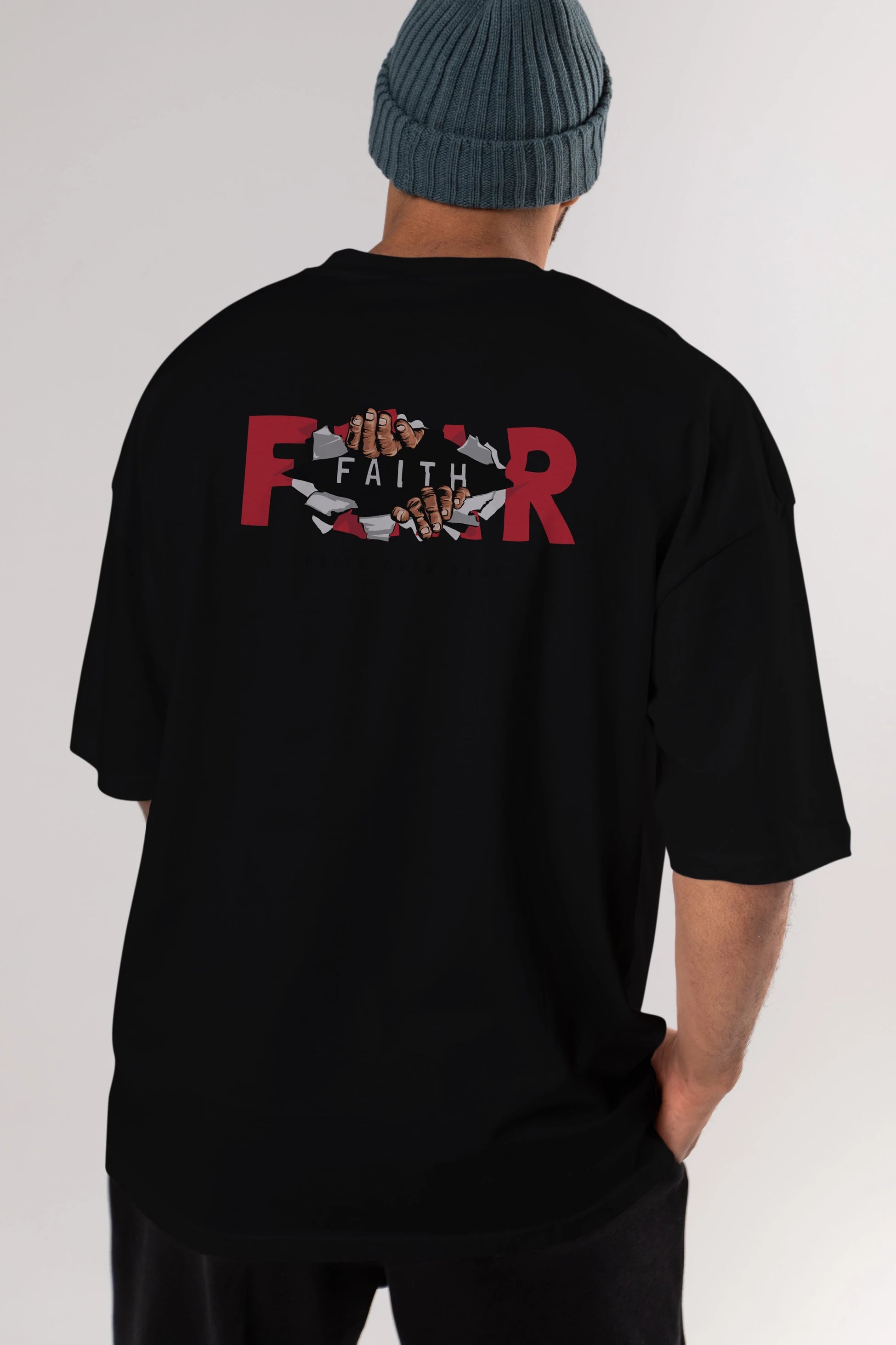 Faith Over Fear Arka Baskılı Oversize t-shirt Erkek Kadın Unisex
