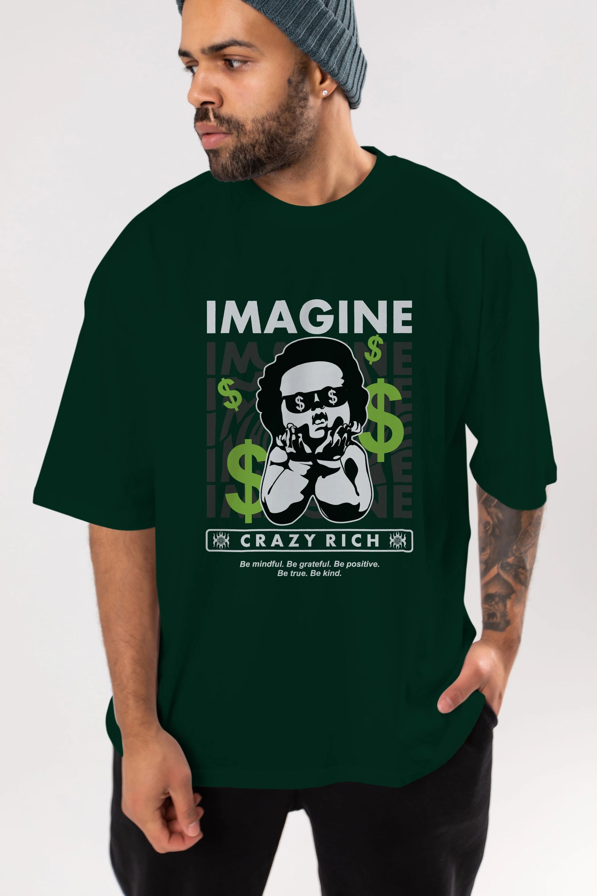 Imagine Crazy Rich Ön Baskılı Oversize t-shirt Erkek Kadın Unisex