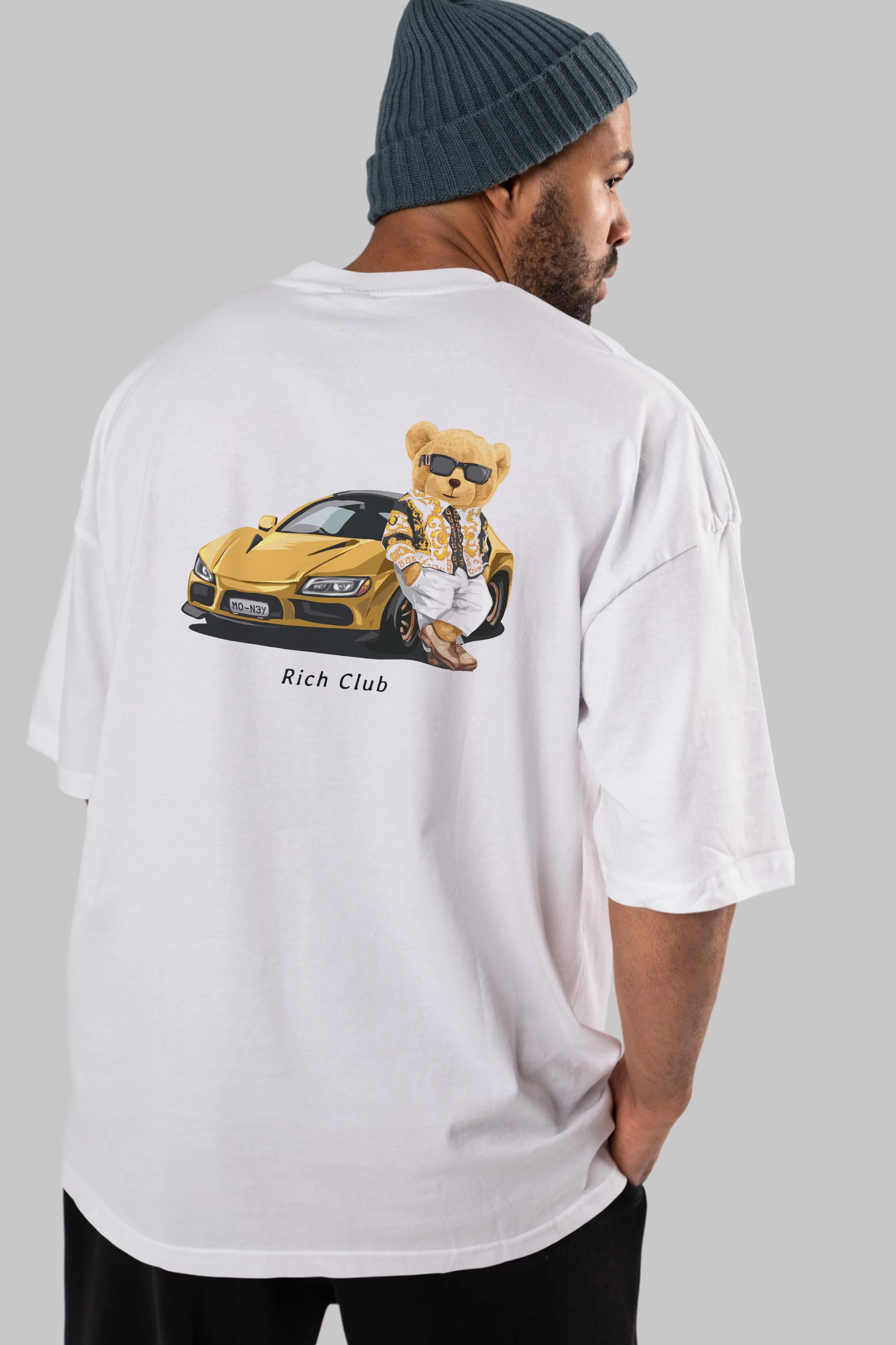 Teddy Bear Rich Club Arka Baskılı Oversize t-shirt Erkek Kadın Unisex %100 Pamuk