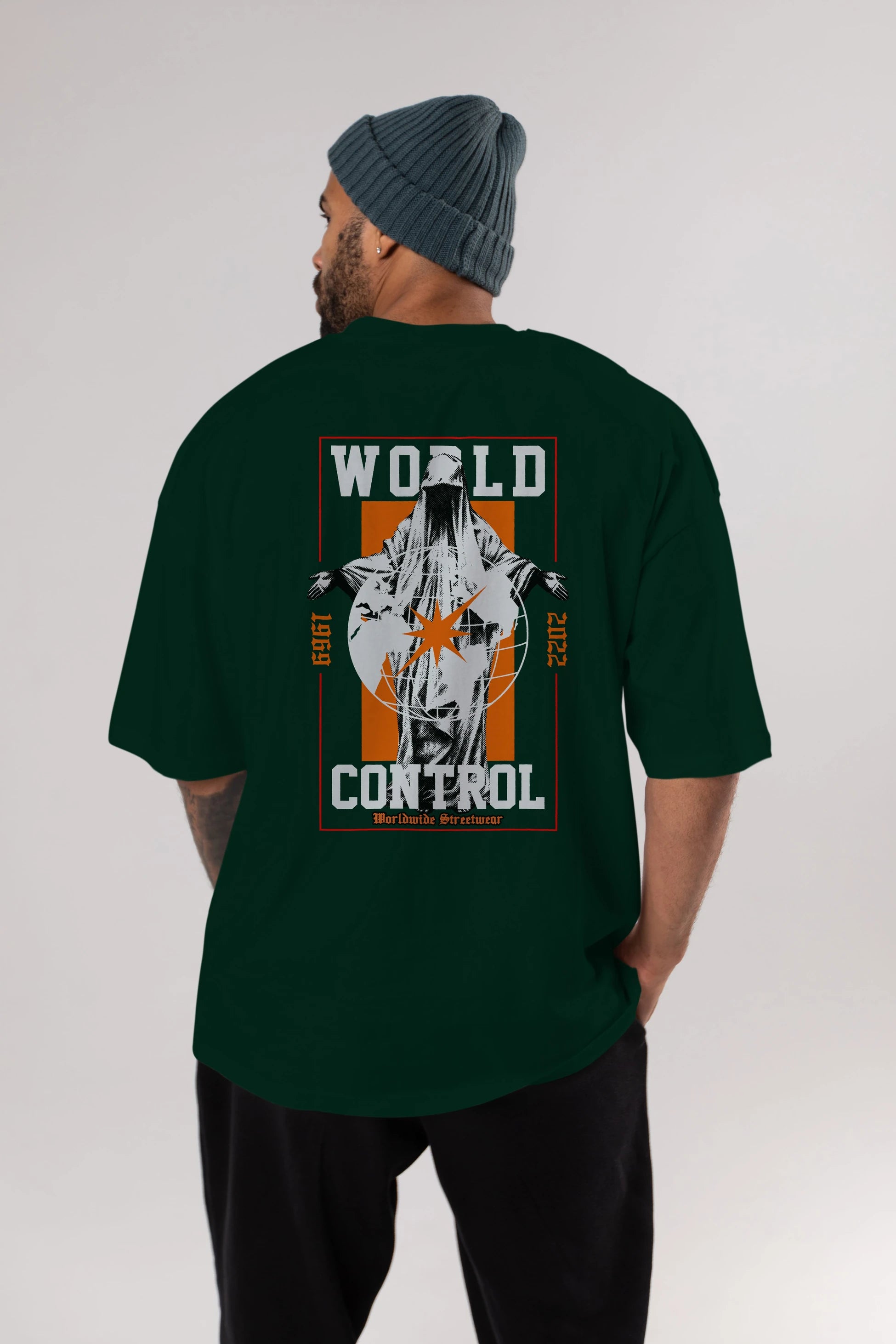 World Control Arka Baskılı Oversize t-shirt Erkek Kadın Unisex