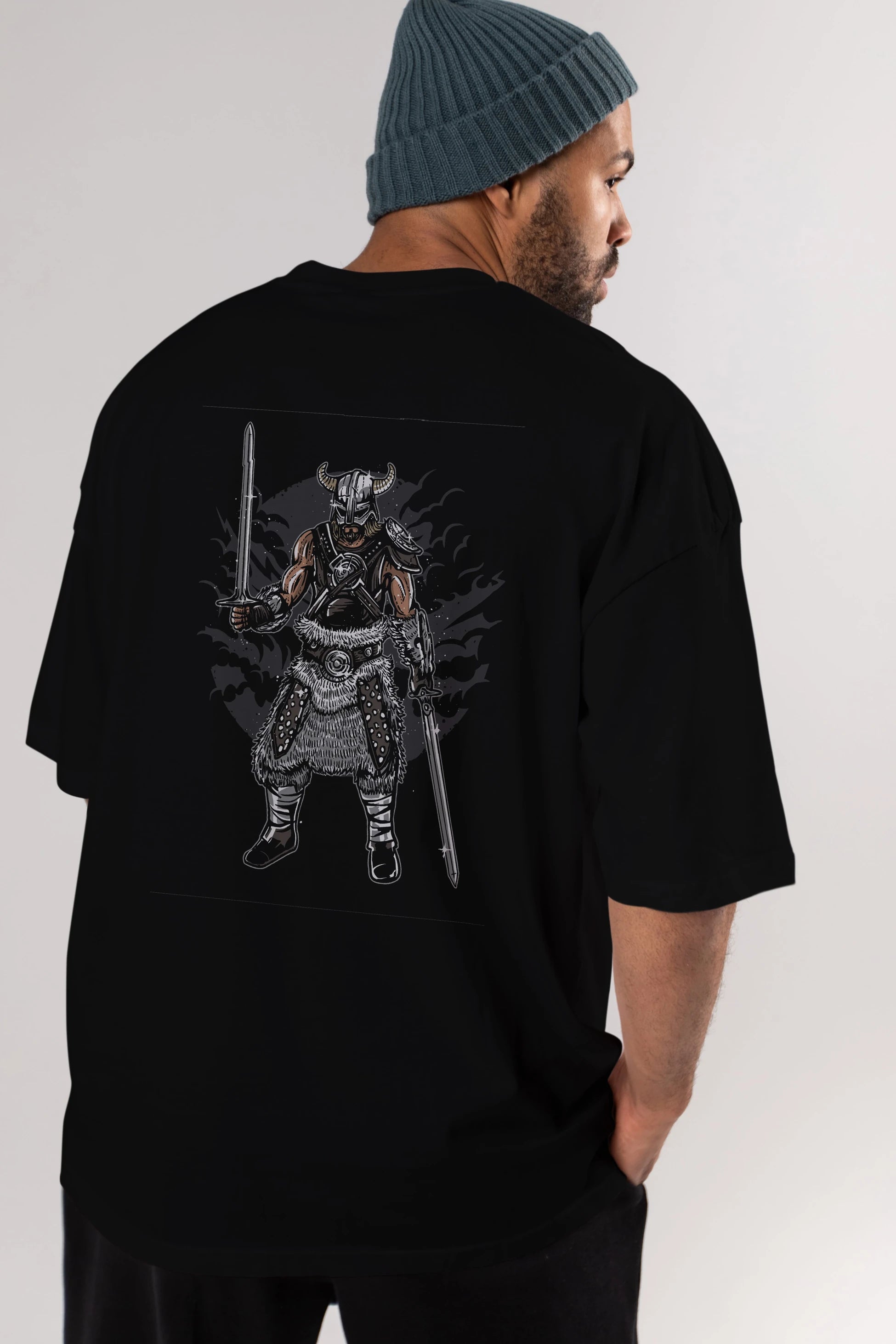 Dark Viking Arka Baskılı Oversize t-shirt Erkek Kadın Unisex %100 Pamuk