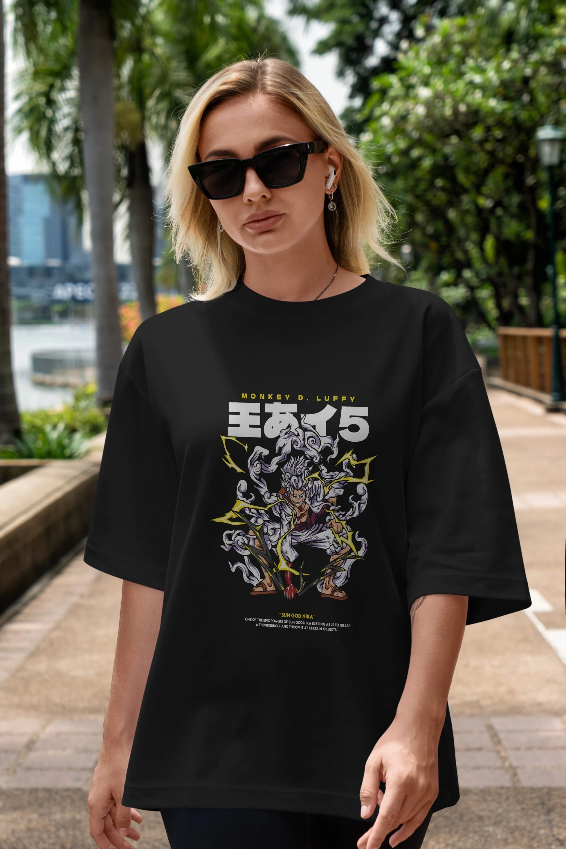 Monkey D. Luffy GEAR5 1 Anime Ön Baskılı Oversize t-shirt %100 pamuk Erkek Kadın Unisex