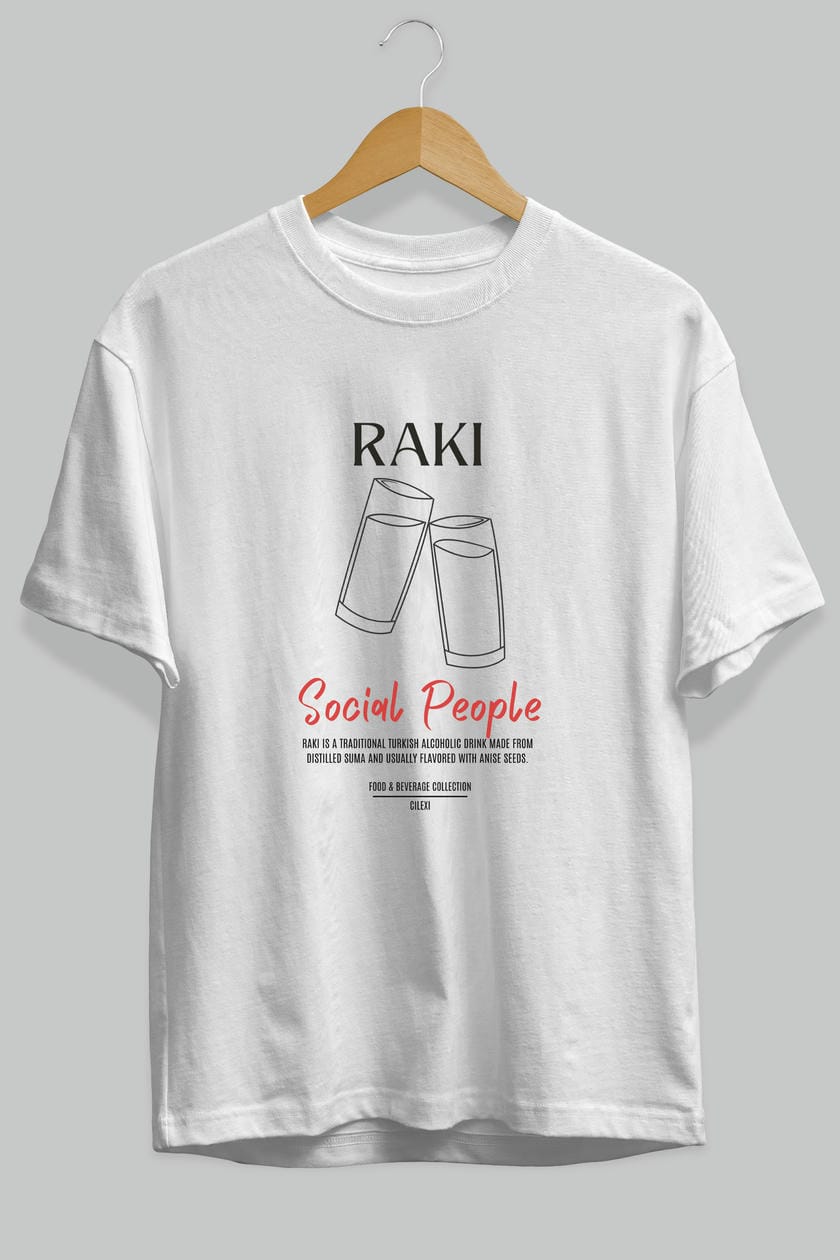 Rakı Kokteyl Serisi ön Baskılı Oversize t-shirt Erkek Kadın %100 Pamuk Bisiklet Yaka tişort