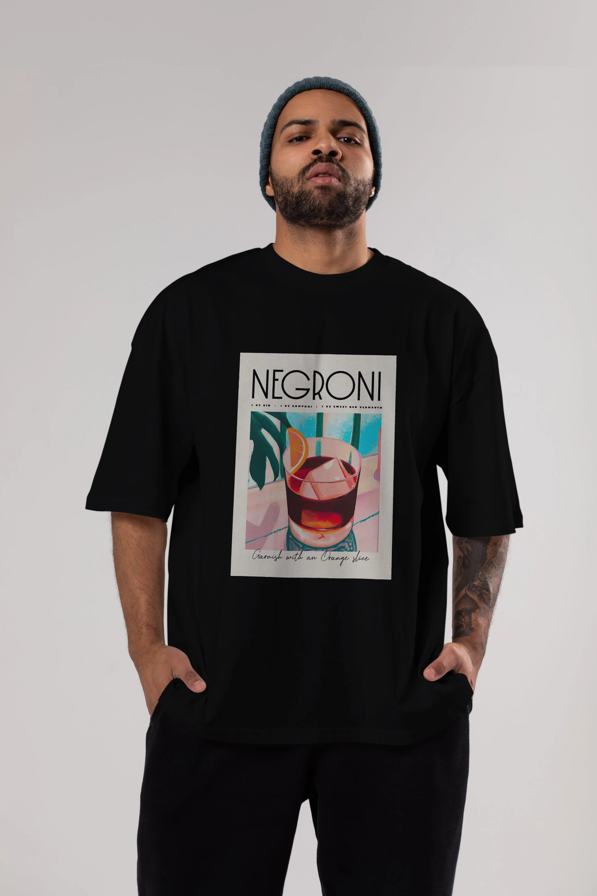 Negroni 4 Ön Baskılı Oversize t-shirt Erkek Kadın Unisex %100 Pamuk Bisiklet Yaka tişort