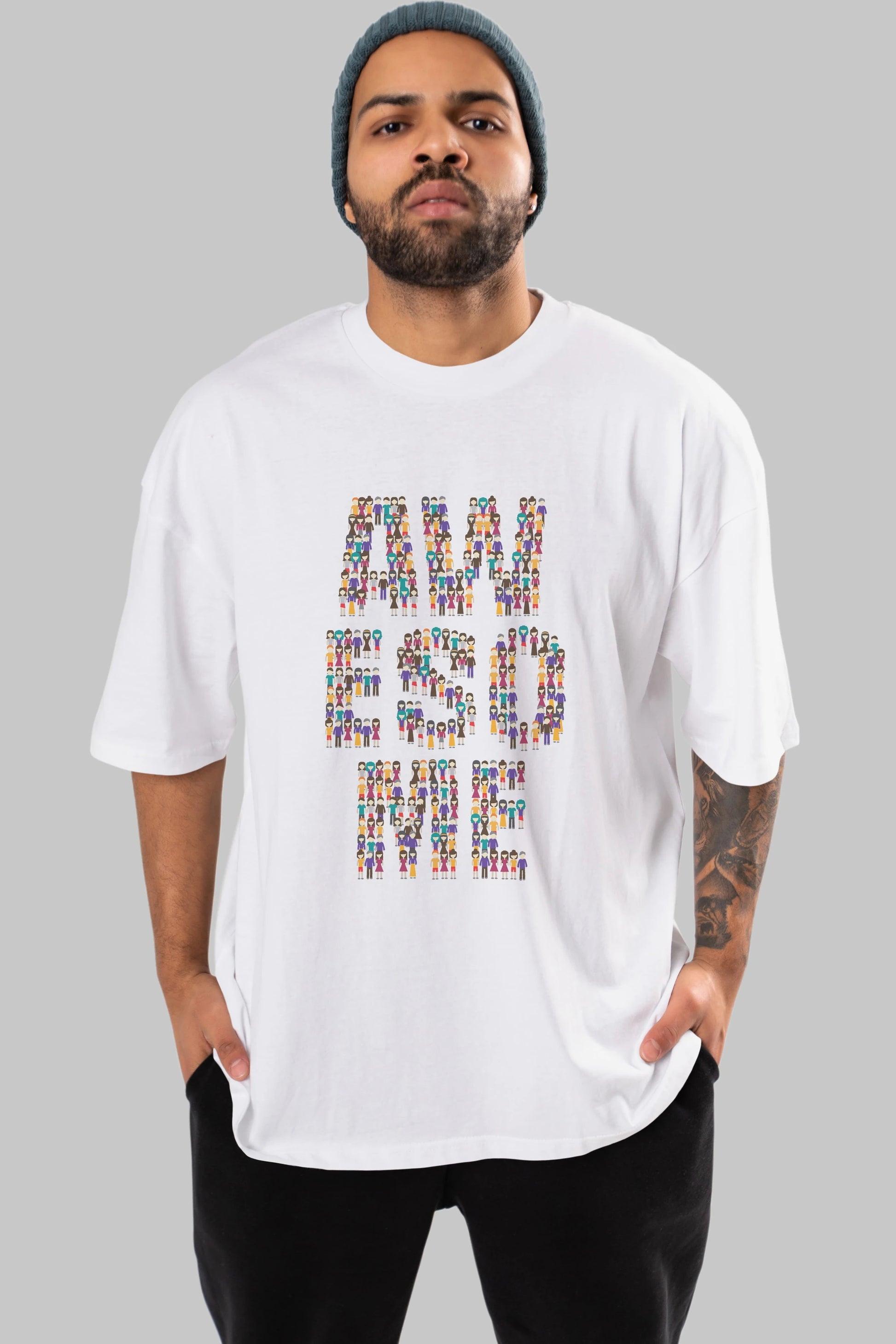 Awesome Ön Baskılı Oversize t-shirt %100 pamuk Erkek Kadın Unisex