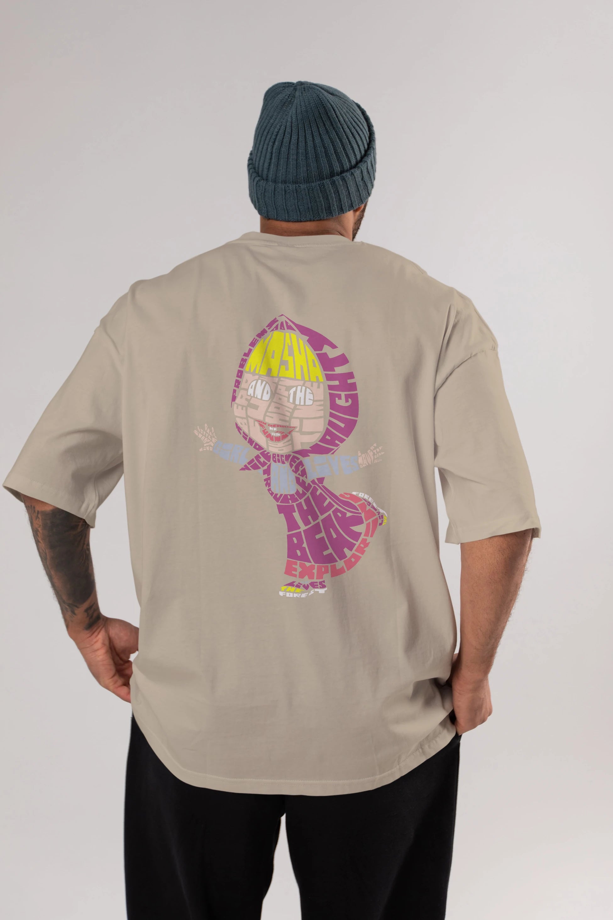 Masha And The Bear Arka Baskılı Oversize t-shirt %100 pamuk Erkek Kadın Unisex