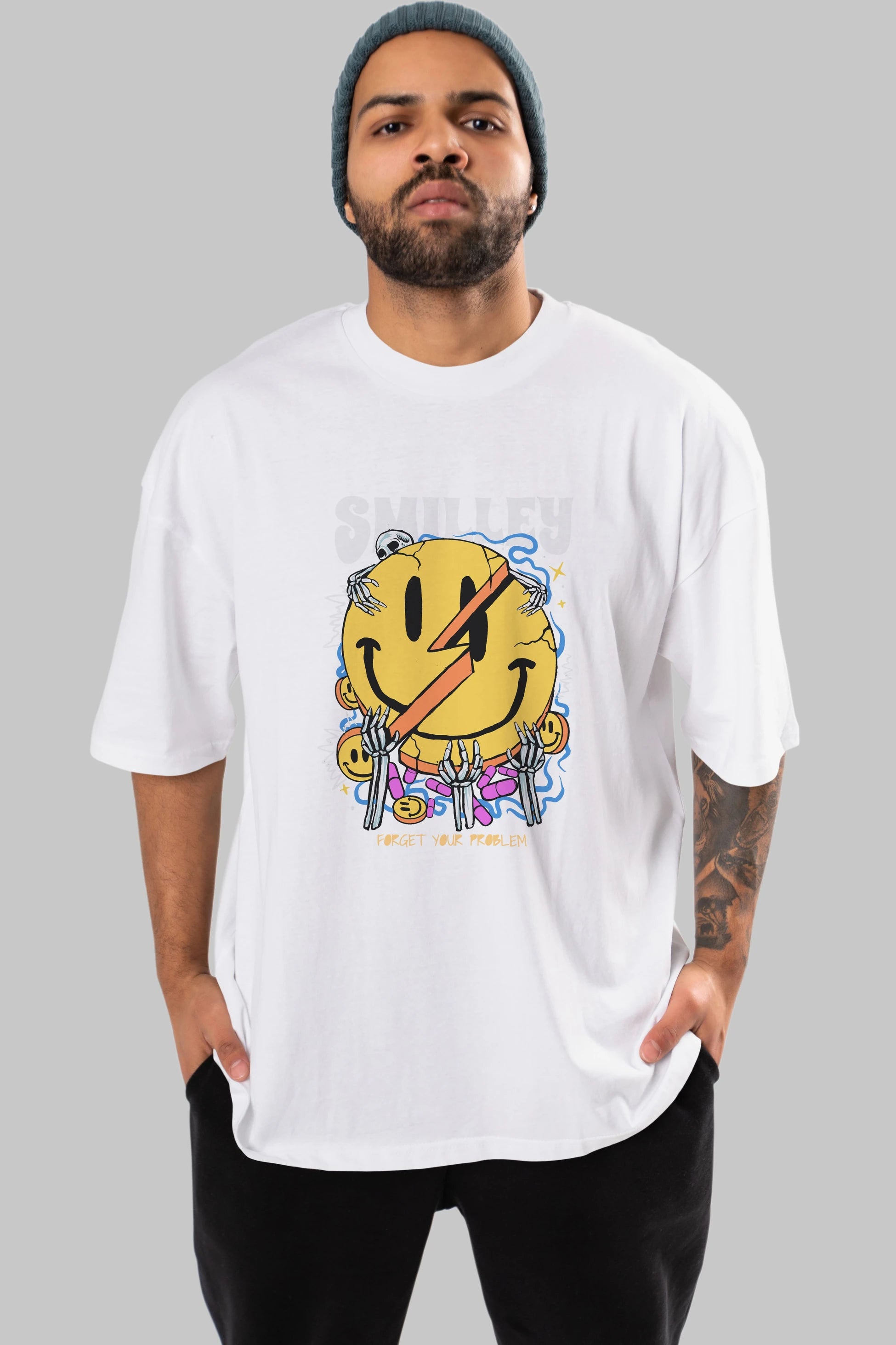 Smilley Streetwear Ön Baskılı Oversize t-shirt Erkek Kadın Unisex