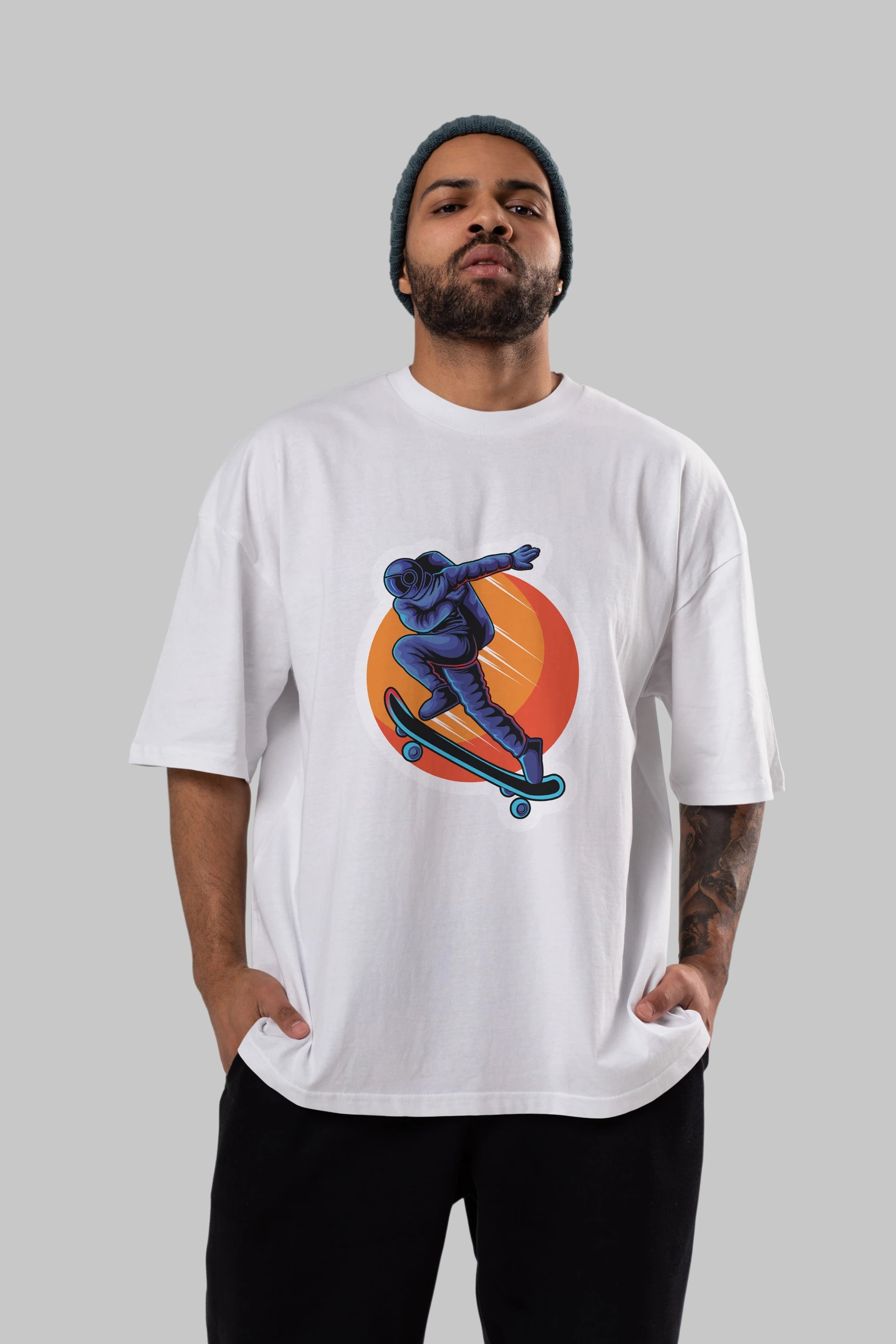 Astroskate Run Sticker Ön Baskılı Oversize t-shirt Erkek Kadın Unisex