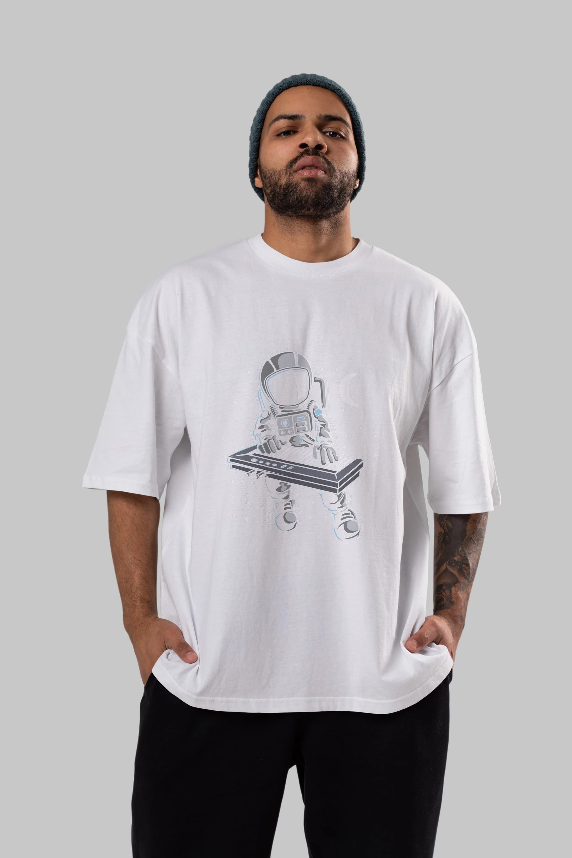 Astronaut Keyboard (2) Ön Baskılı Oversize t-shirt Erkek Kadın Unisex