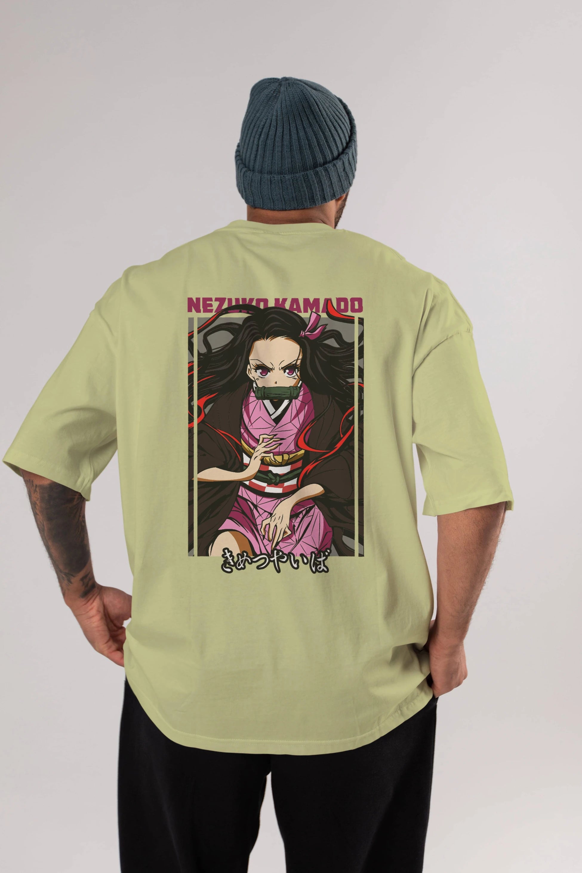 Nezuko Kamado 1 Anime Arka Baskılı Oversize t-shirt Erkek Kadın Unisex