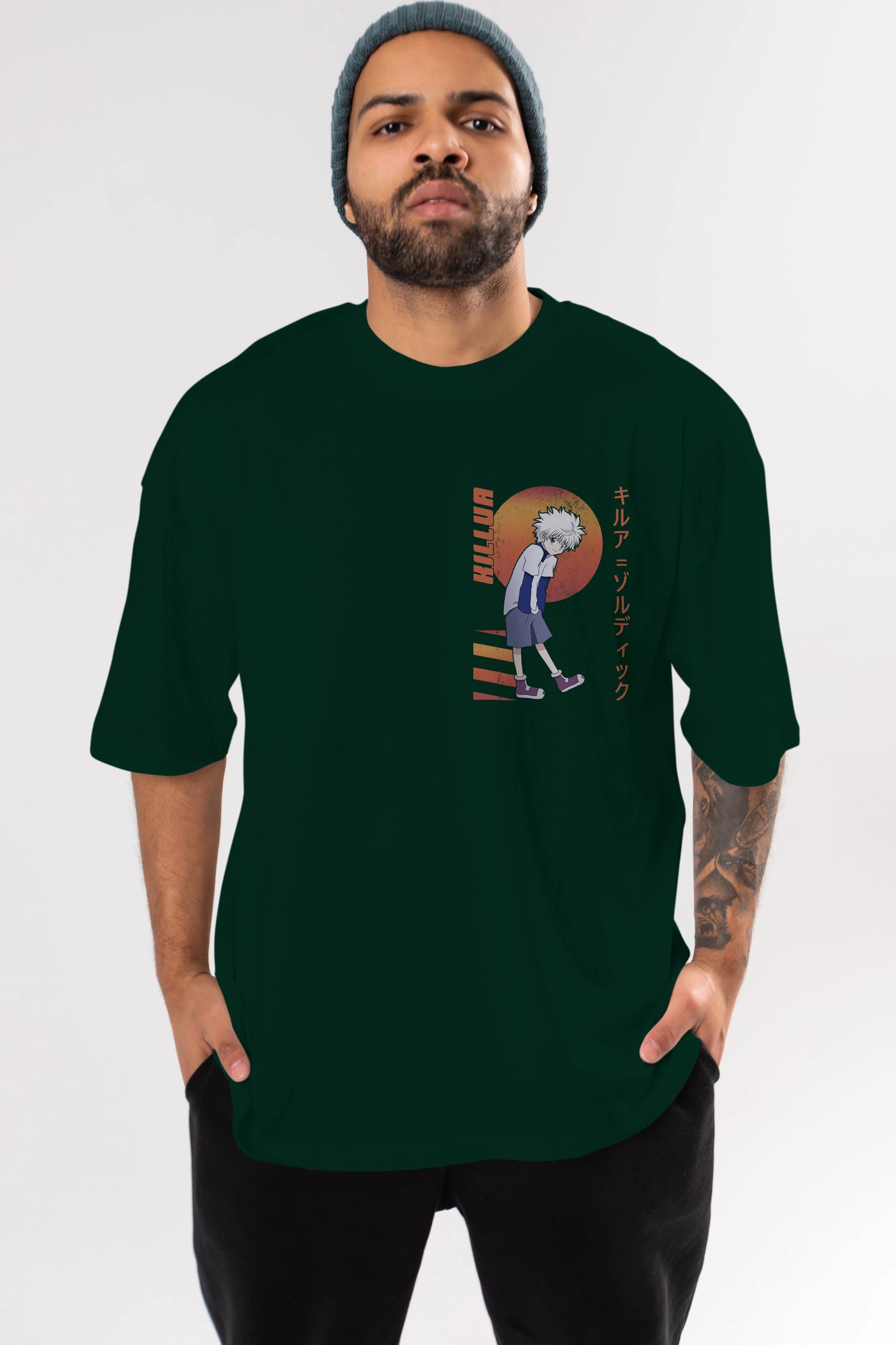 Killua Zoldyck 5 2 Ön Sol Baskılı Oversize t-shirt Erkek Kadın Unisex %100 Pamuk Bisiklet Yaka tişort