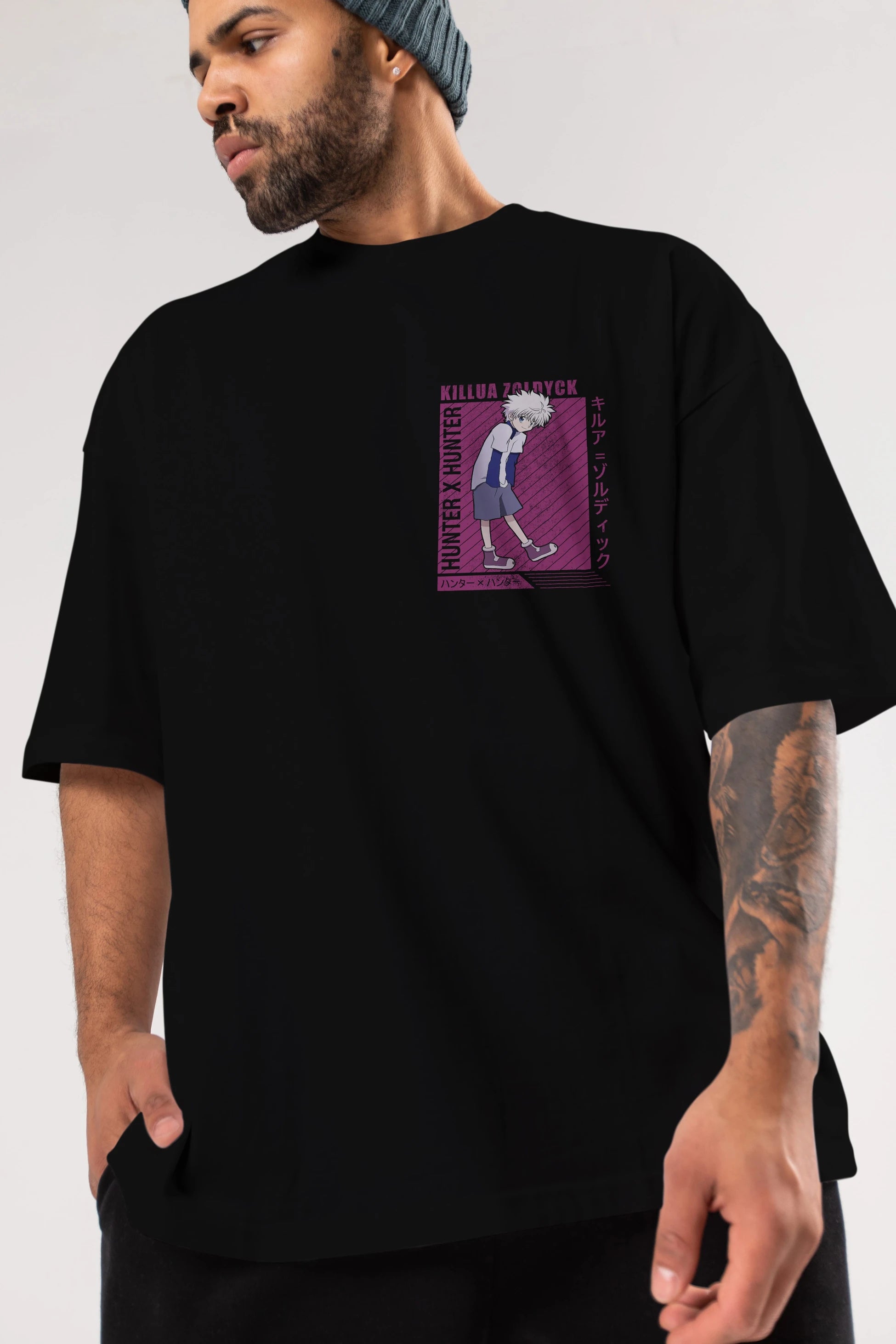 Killua Zoldyck 3 1 Ön Sol Baskılı Oversize t-shirt Erkek Kadın Unisex %100 Pamuk Bisiklet Yaka tişort