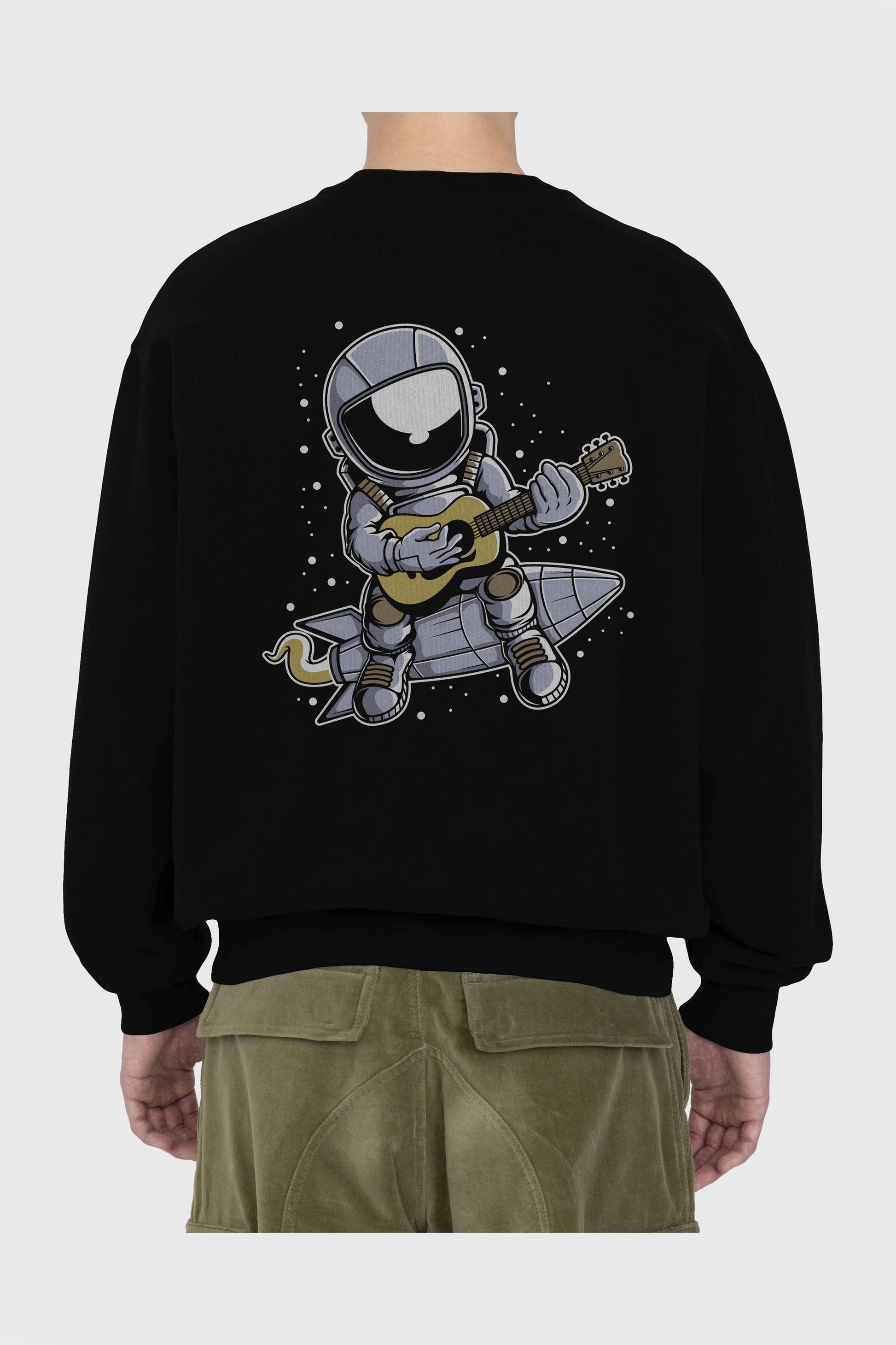 Astronaut Guitar (2) Arka Baskılı Oversize Sweatshirt Erkek Kadın Unisex