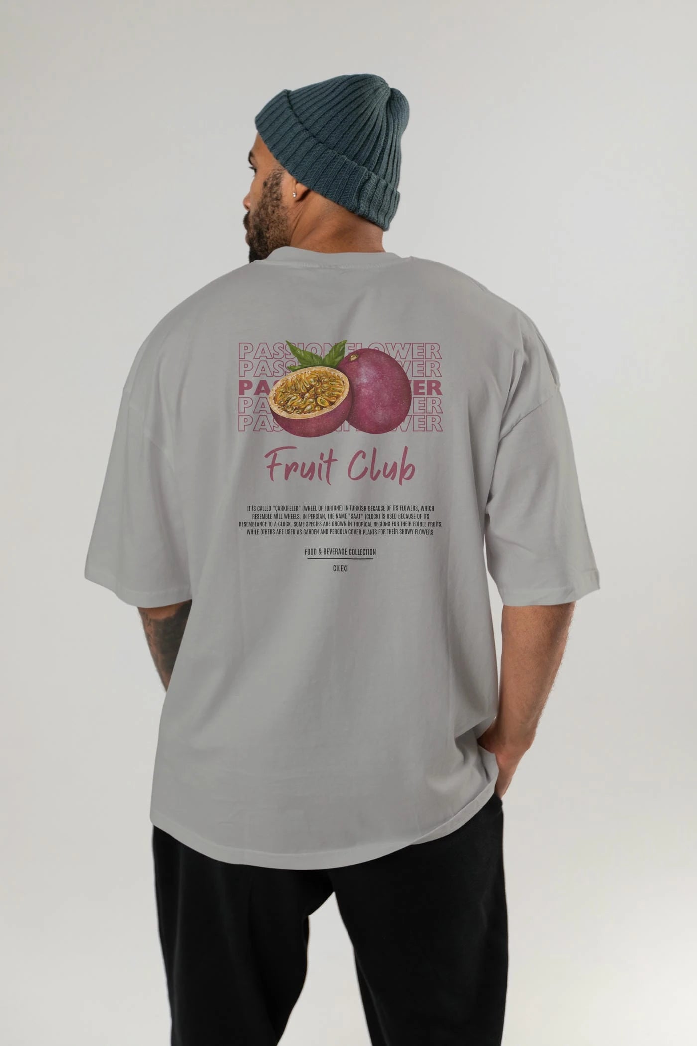 Passionflower Arka Baskılı Oversize t-shirt Erkek Kadın Pamuk Bisiklet Yaka tişort
