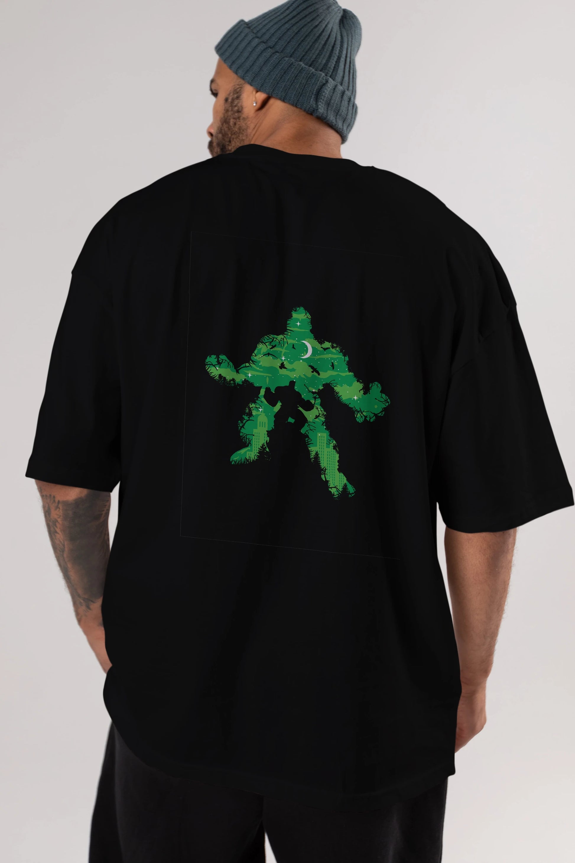 Green Monster Arka Baskılı Oversize t-shirt %100 pamuk Erkek Kadın Unisex