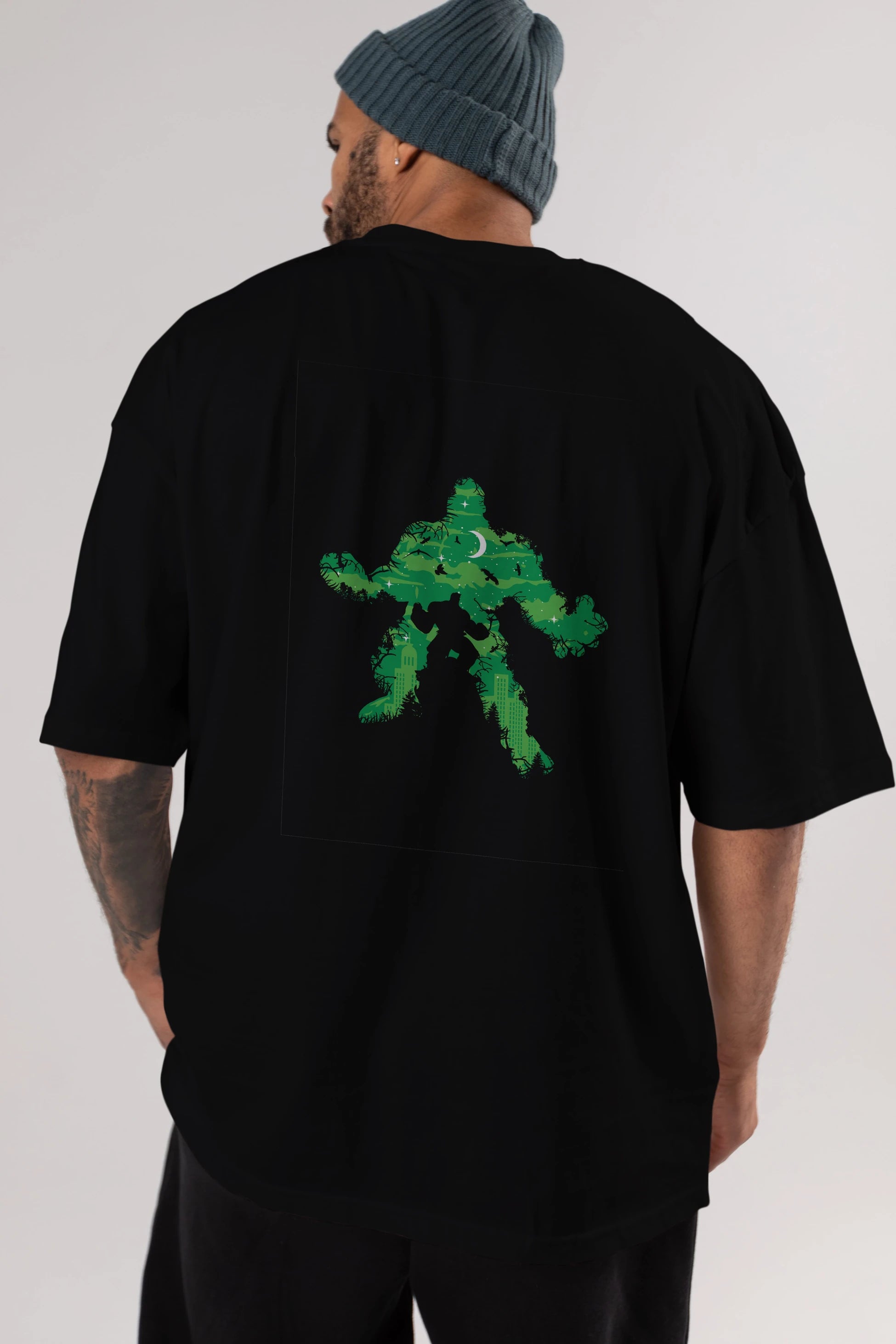 Green Monster Arka Baskılı Oversize t-shirt %100 pamuk Erkek Kadın Unisex