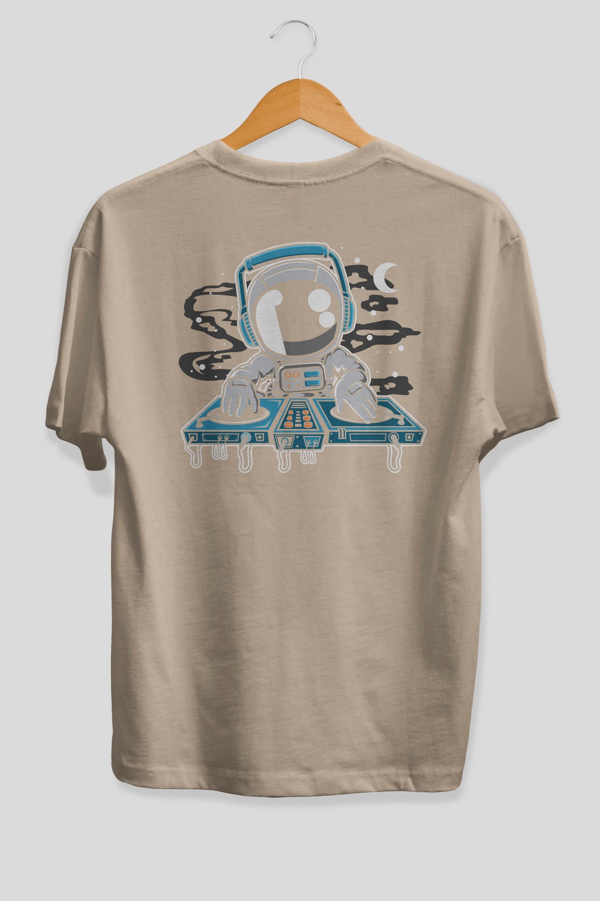 Astronaut Turntable Arka Baskılı Oversize t-shirt Erkek Kadın Unisex