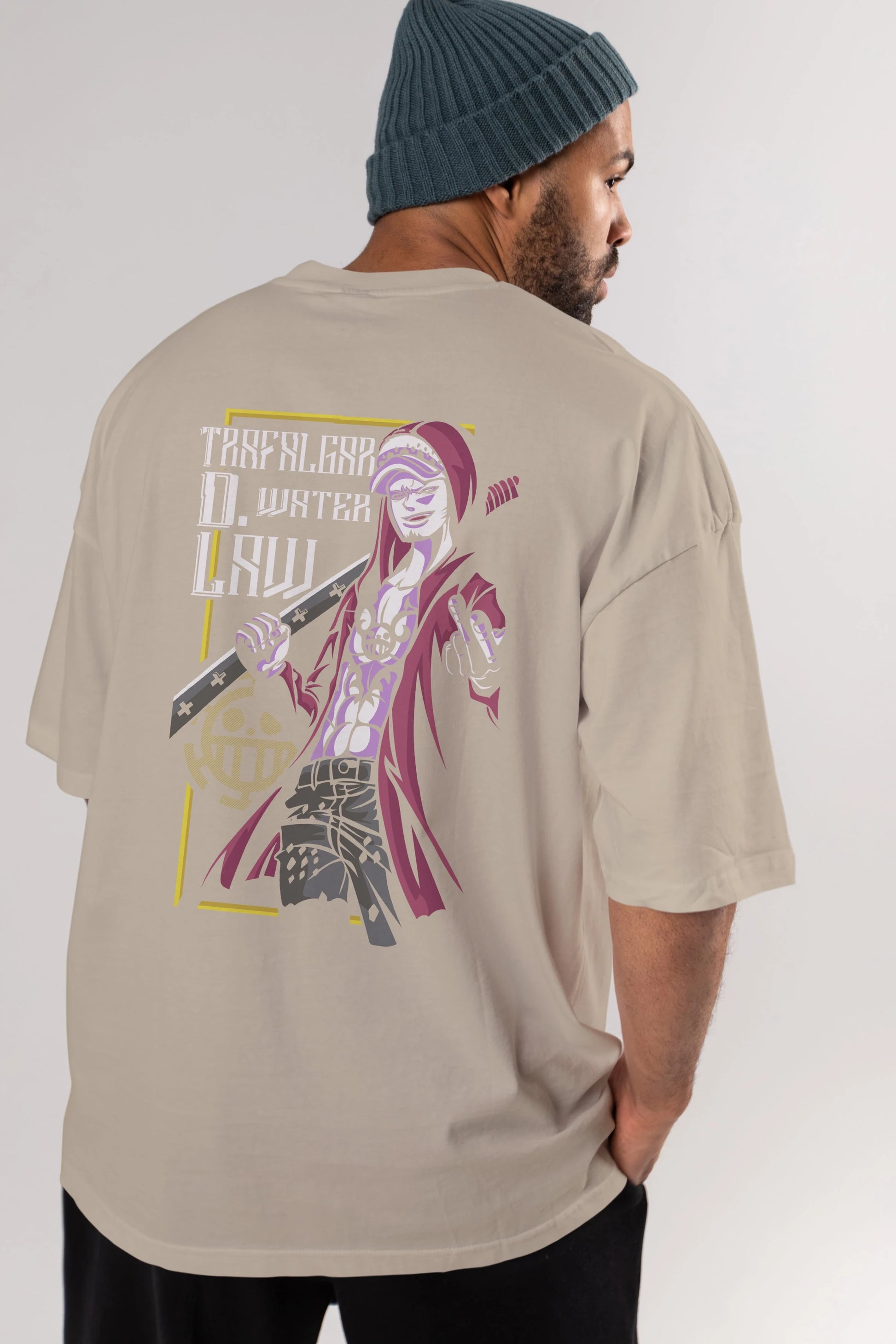 Trafalgar D. Water Law Anime Arka Baskılı Oversize t-shirt Erkek Kadın Unisex %100 pamuk tişort