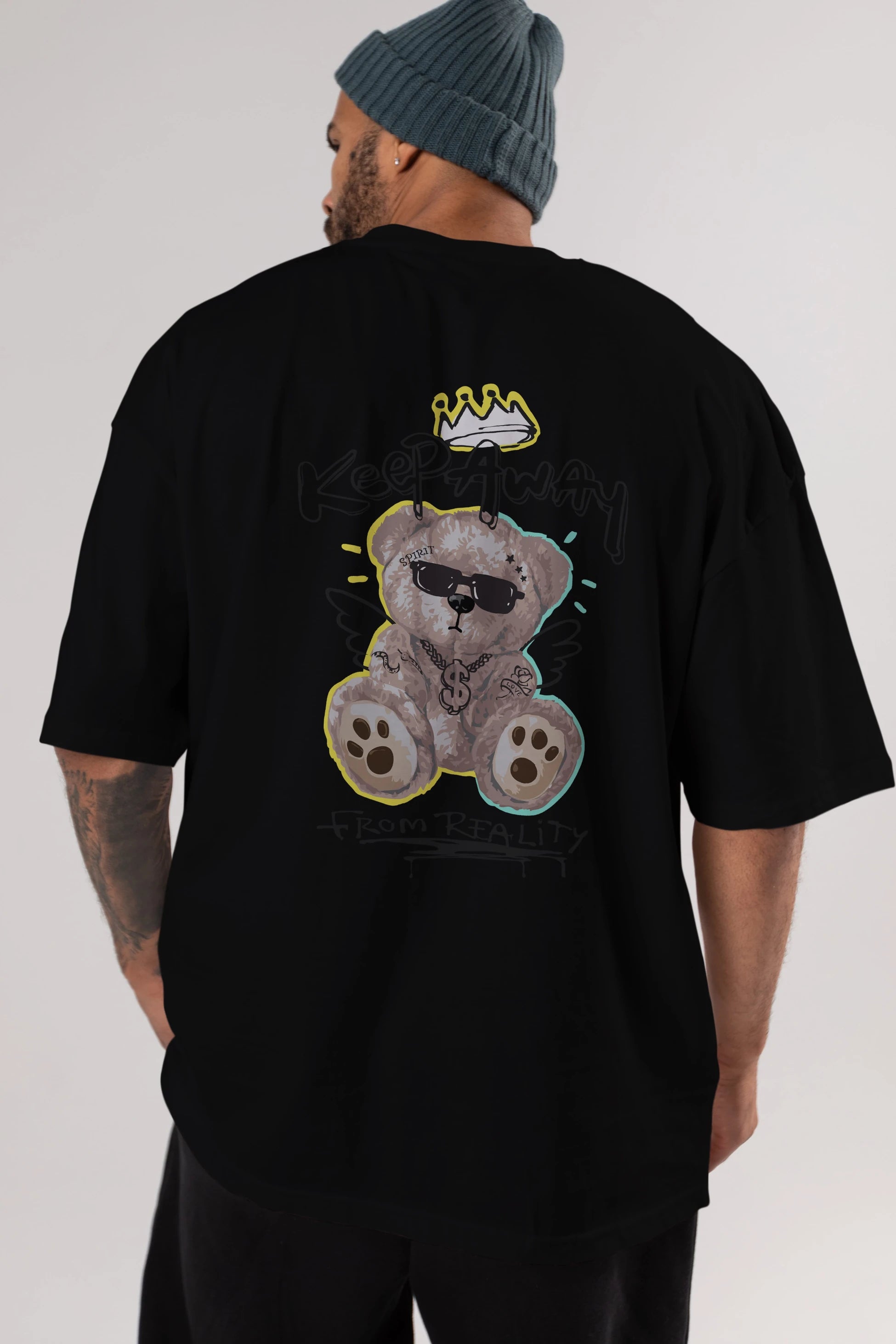 Keep Away Bear 2 Arka Baskılı Oversize t-shirt Erkek Kadın Unisex