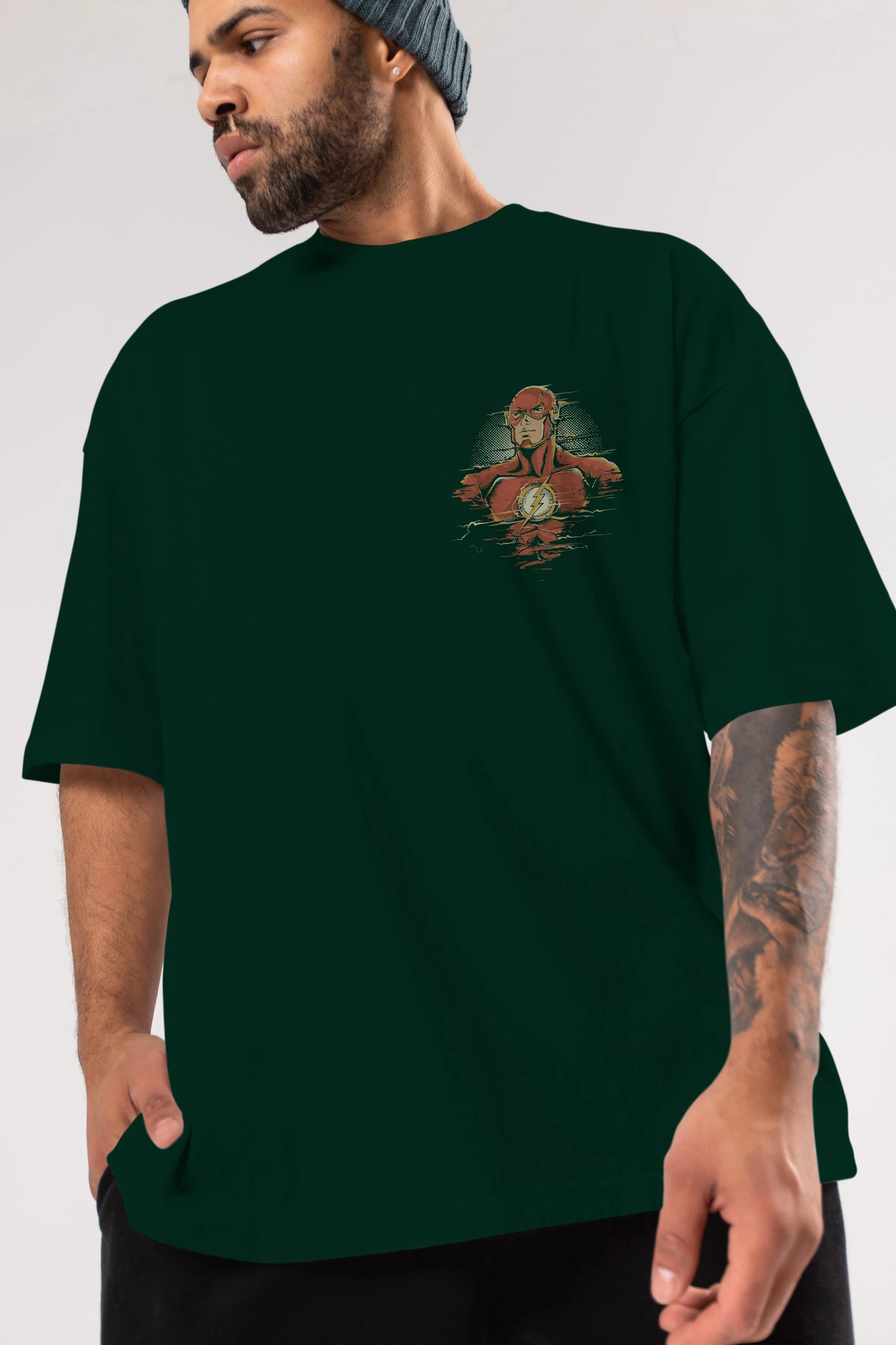 Flash Avengers Ön Sol Baskılı Oversize t-shirt Erkek Kadın Unisex %100 Pamuk Bisiklet Yaka tişort