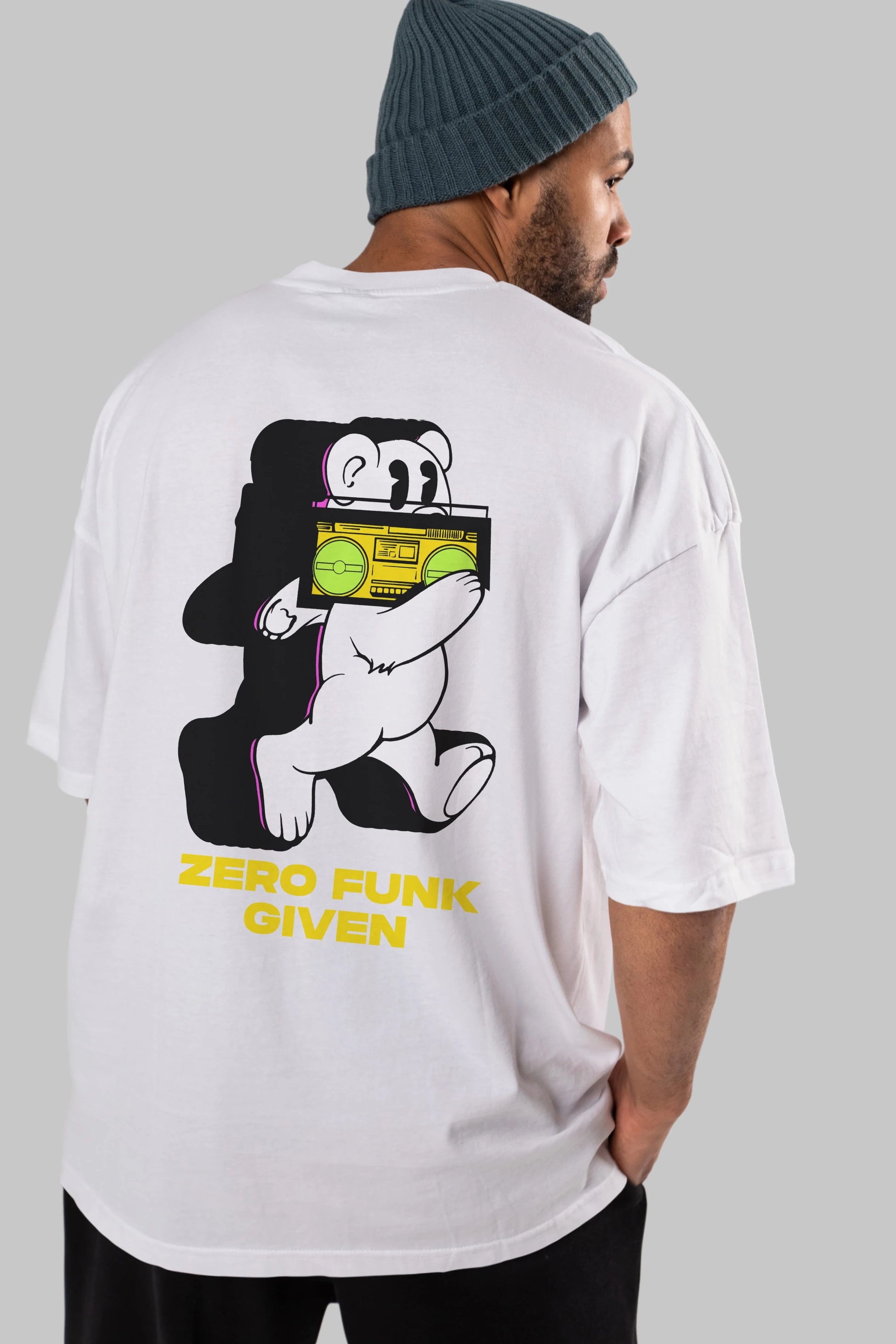 Zero Funk Given Bear Arka Baskılı Oversize t-shirt Erkek Kadın Unisex