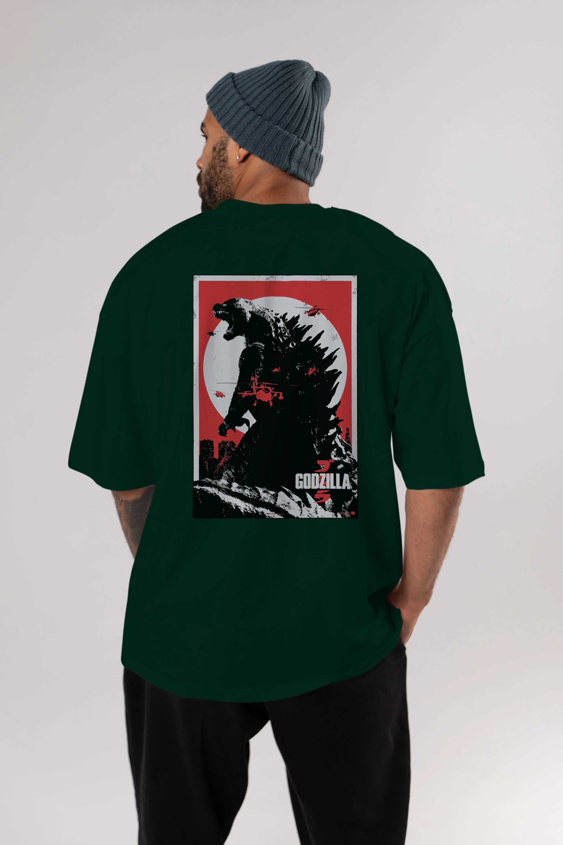 Godzilla (2) Arka Baskılı Oversize t-shirt Erkek Kadın Unisex %100 Pamuk Bisiklet Yaka tişort