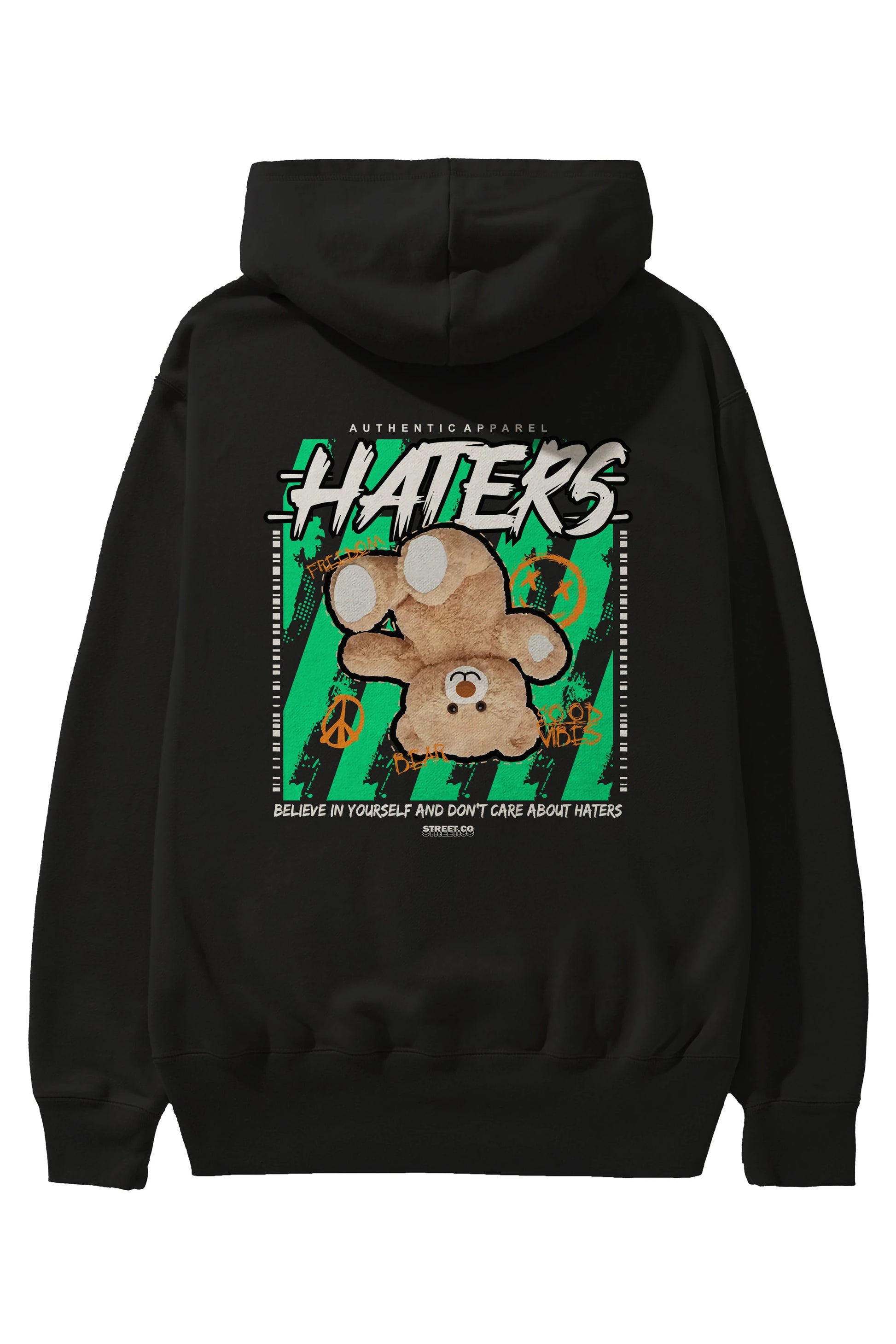 Haters Bear Arka Baskılı Hoodie Oversize Kapüşonlu Sweatshirt Erkek Kadın Unisex