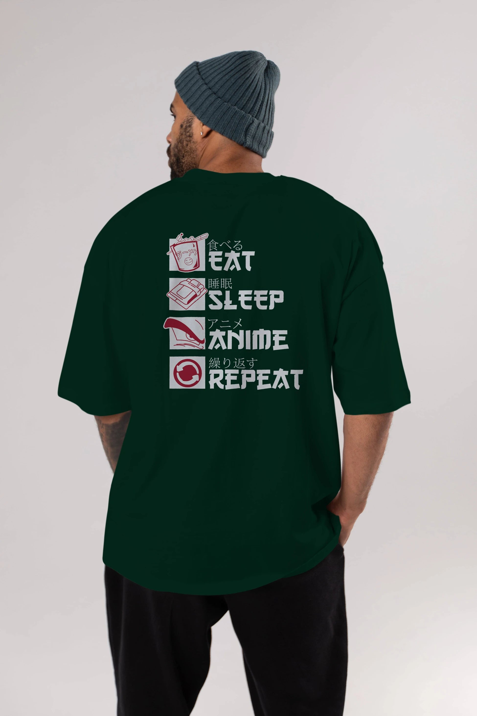 Eat, Sleep, Anime, Repeat Anime Arka Baskılı Oversize t-shirt Erkek Kadın Unisex