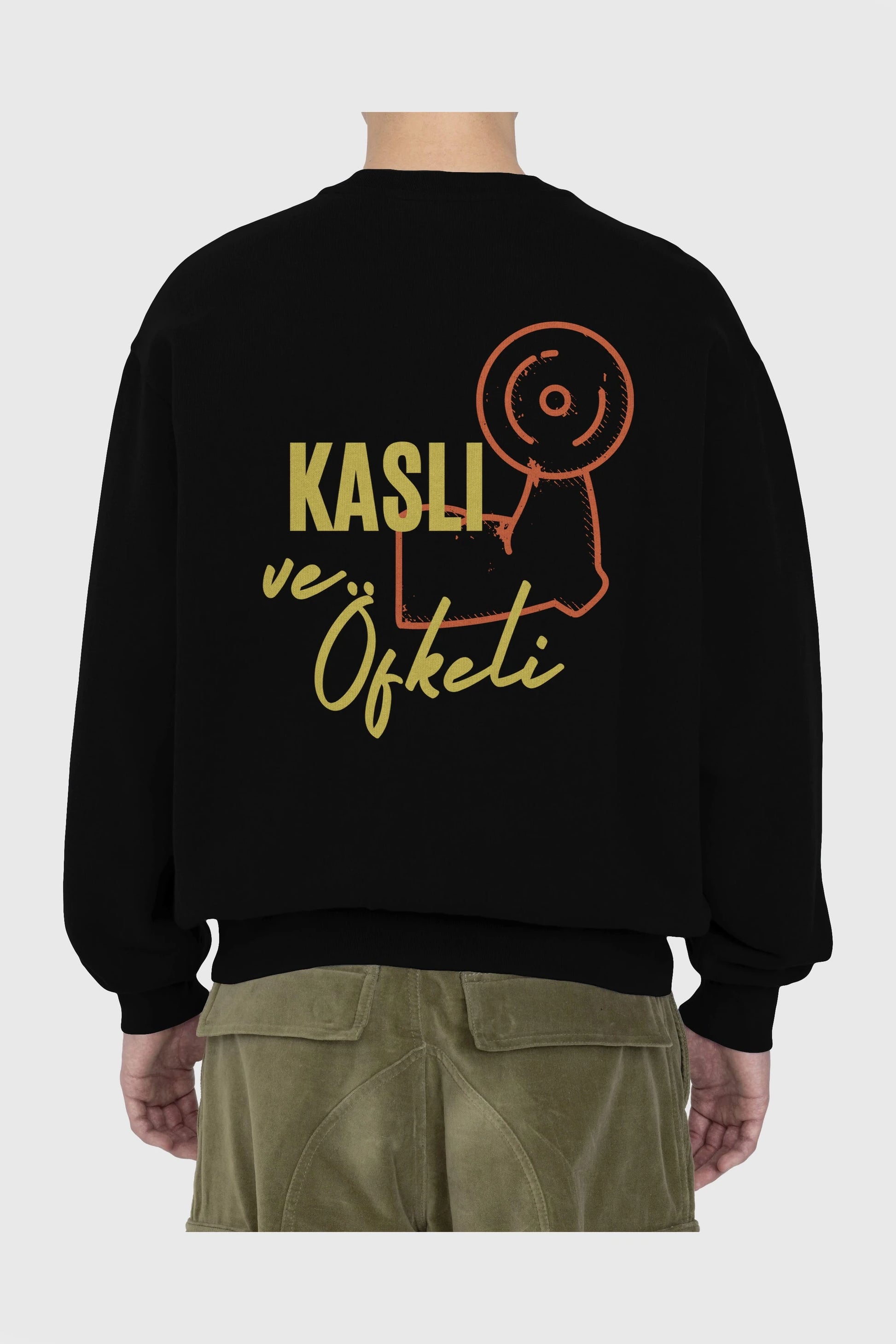 Kaslı ve Öfkeli Yazılı Arka Baskılı Oversize Sweatshirt Erkek Kadın Unisex