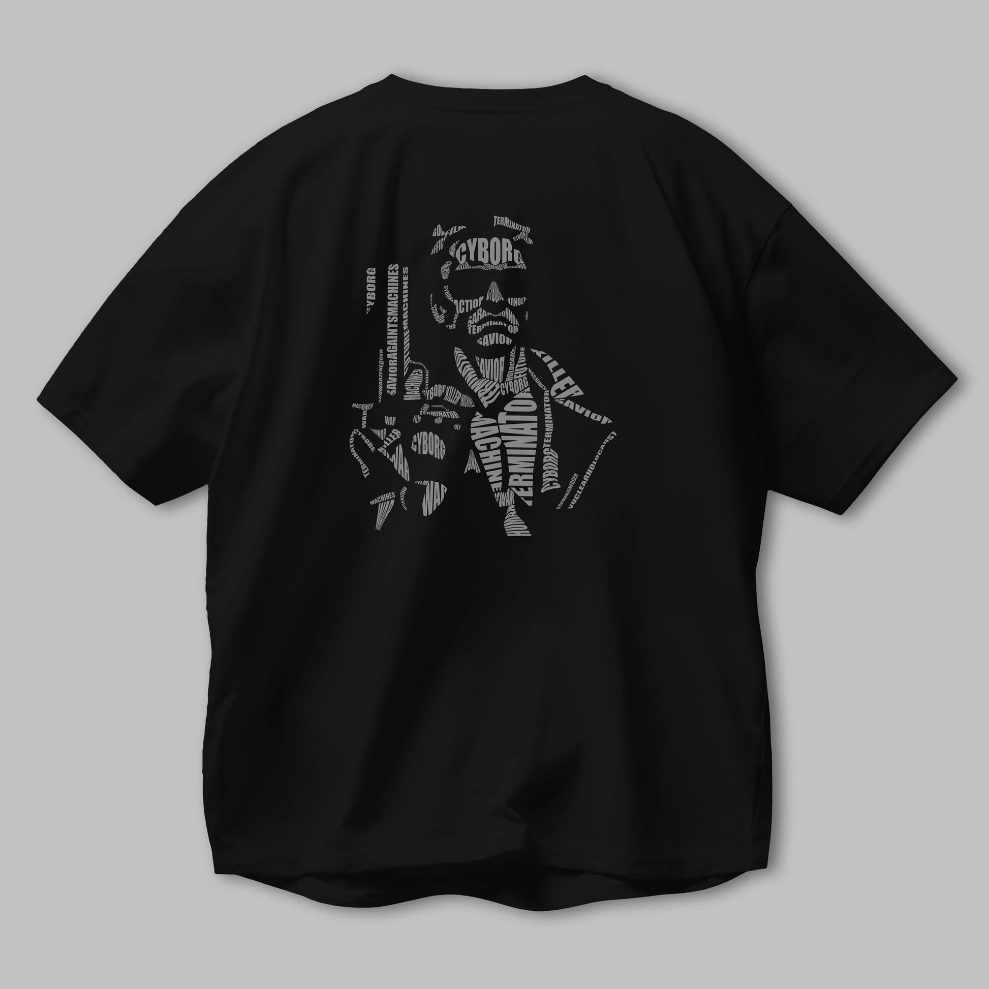 Terminator Calligram Arka Baskılı Oversize t-shirt %100 pamuk Erkek Kadın Unisex