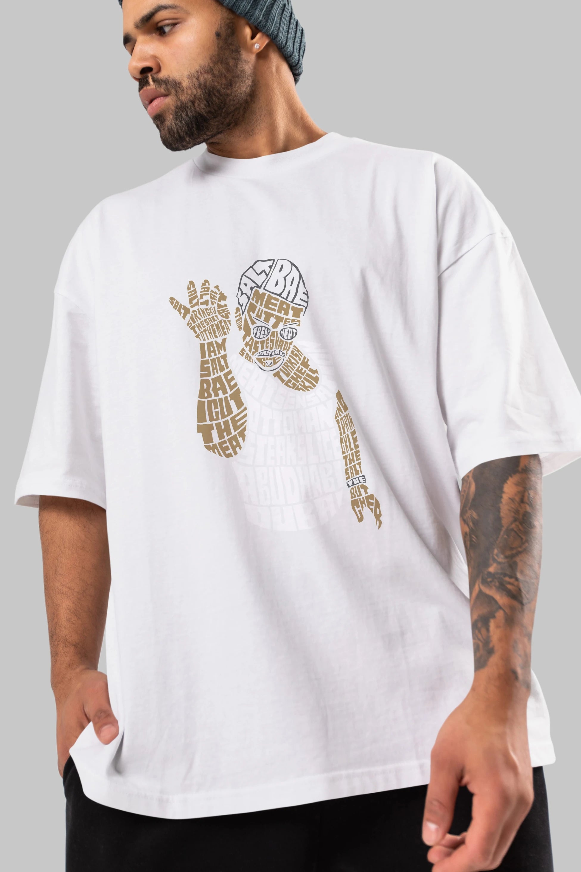 Salt Bae Ön Baskılı Oversize t-shirt %100 pamuk Erkek Kadın Unisex